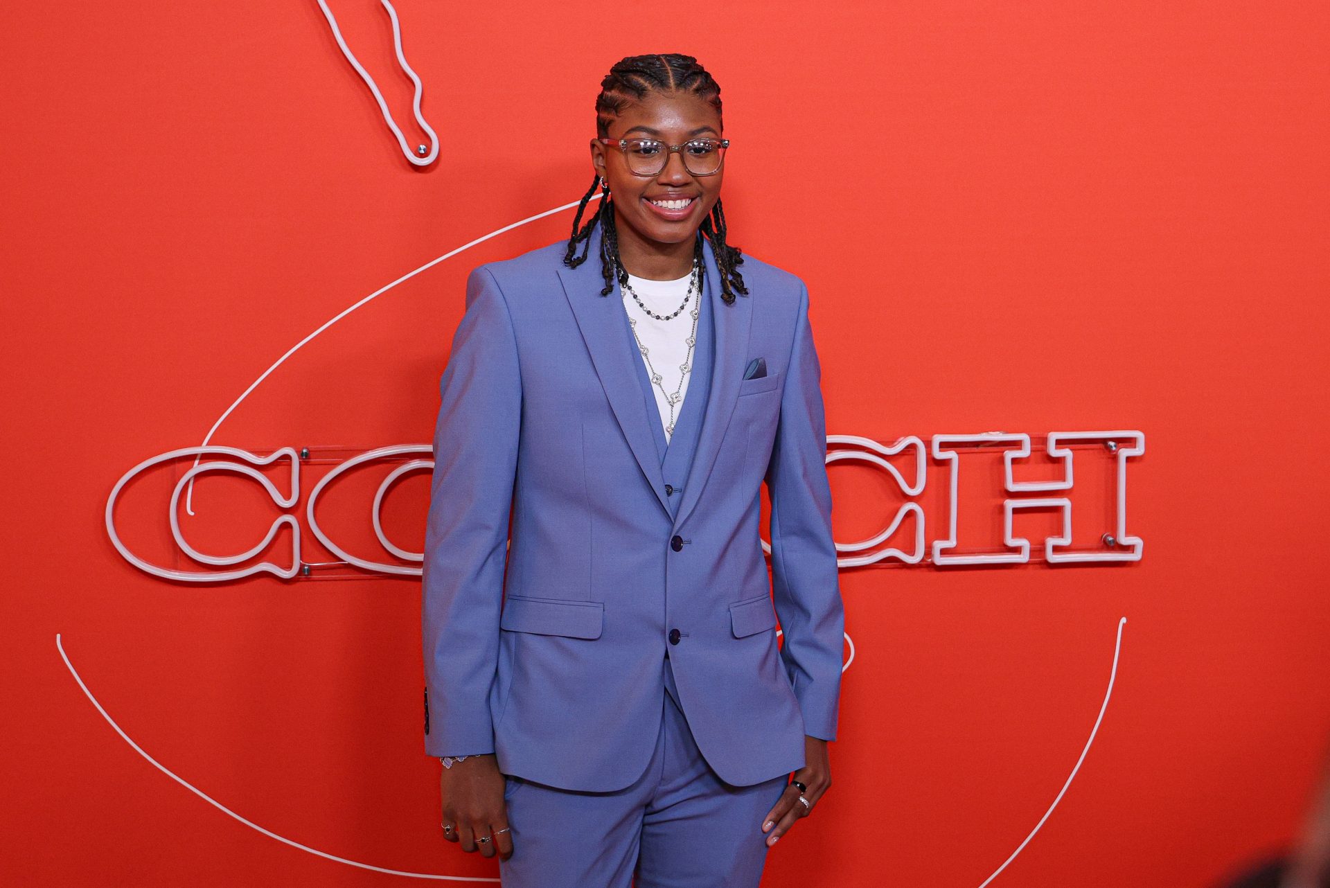 Shyanne Sellers on the orange carpet before the 2025 WNBA Draft at The Shed at Hudson Yards.