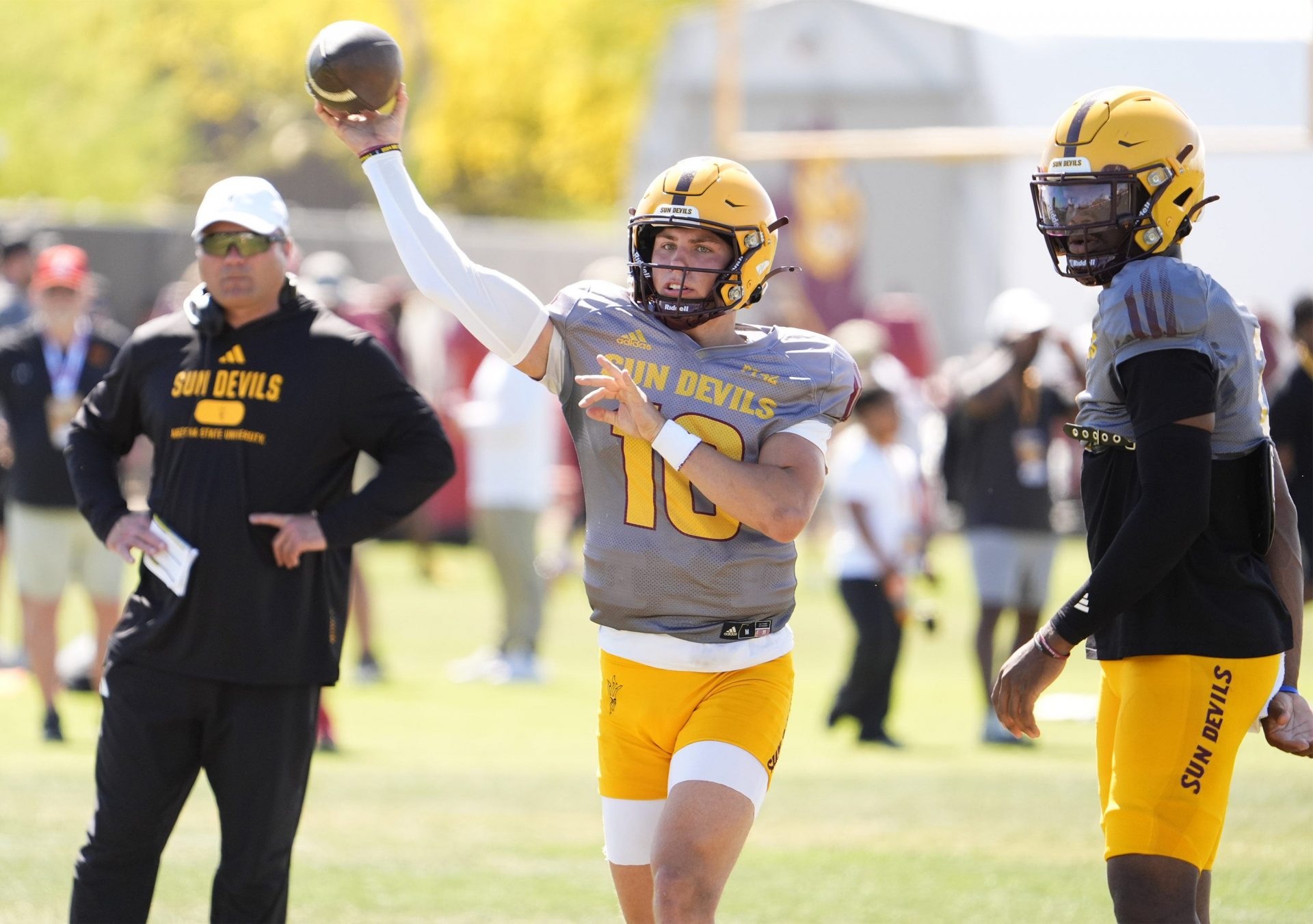 Big 12 quarterback Sam Leavitt during spring practice at Kajakawa Practice fields on April 16, 2025, in Tempe.