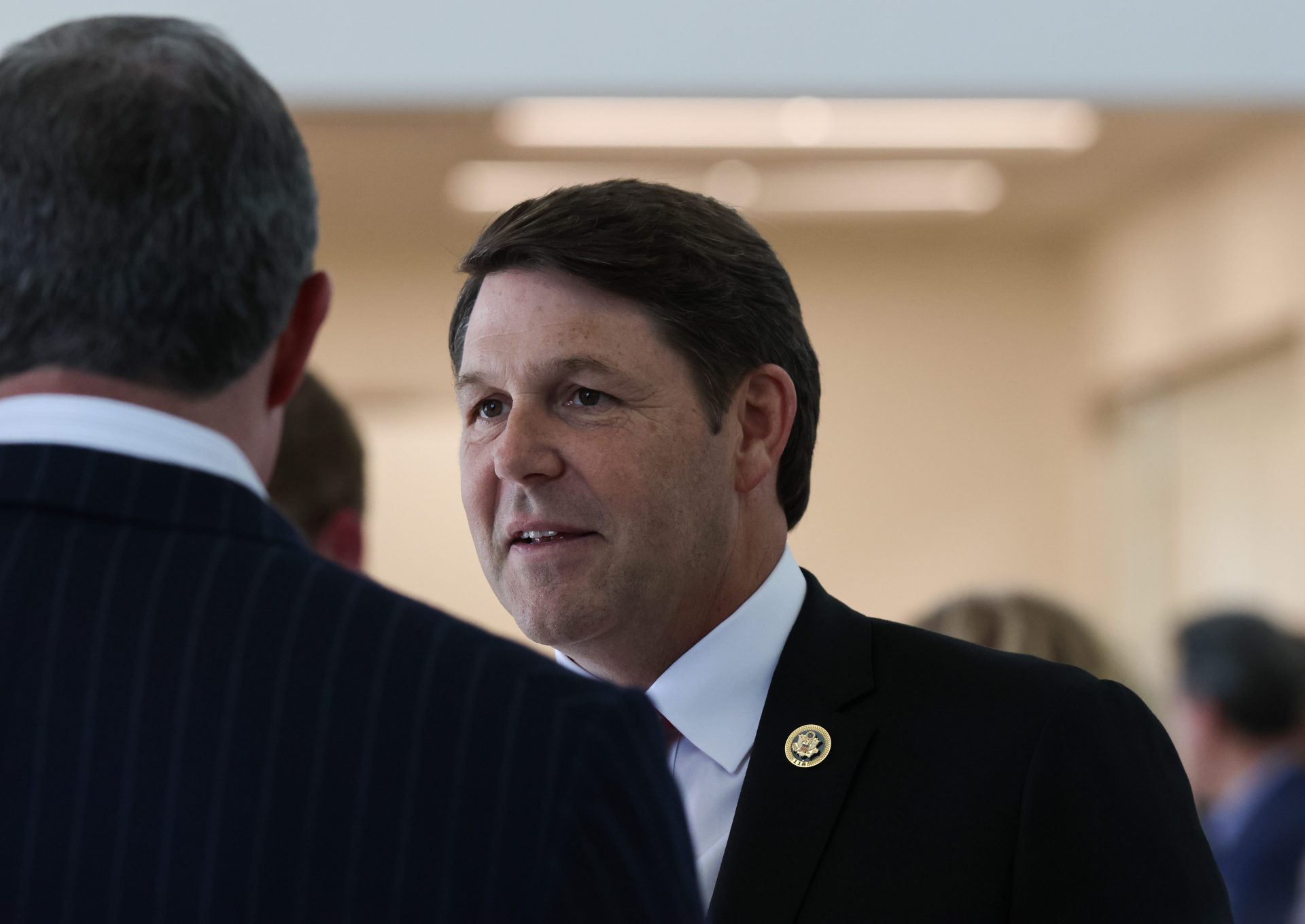 U.S. Rep. Jodey Arrington, R-TX, talks to Texas Tech System Board of Regents Chairman Cody Campbell at the U.S. Department of Agriculture Agricultural Marketing Service Cotton Classification Complex on April 16, 2025 in Lubbock, TX.