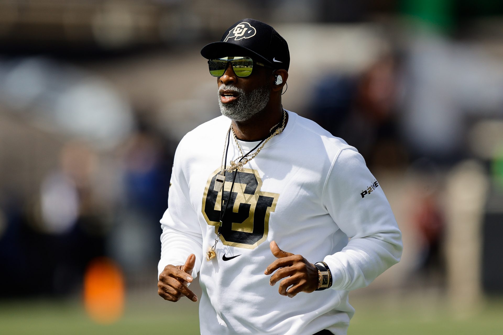 Colorado Buffaloes head coach Deion Sanders before the spring game at Folsom Field.