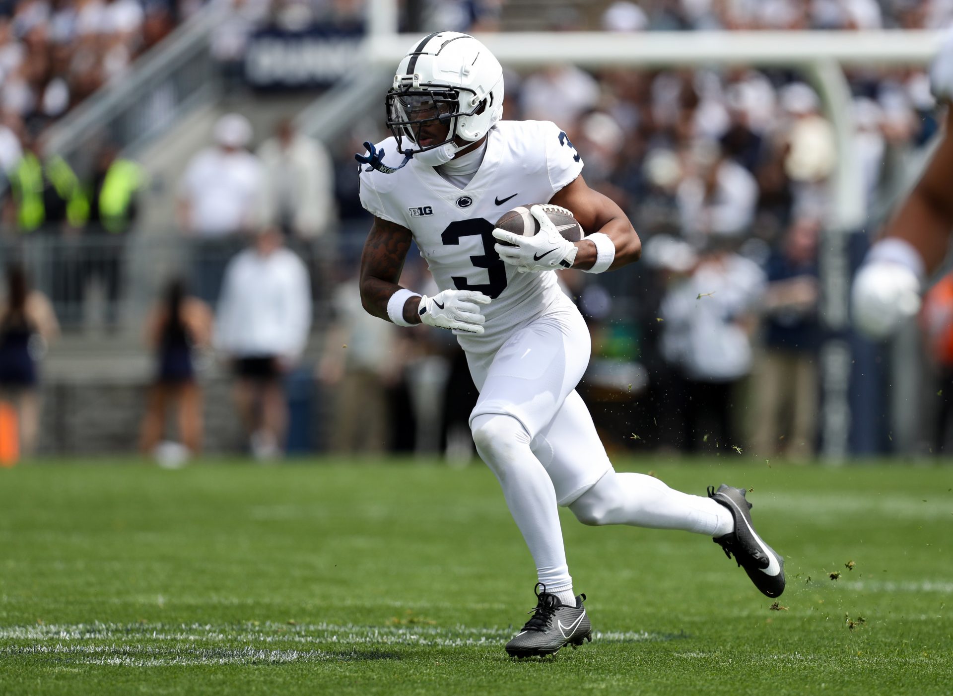 Penn State Nittany Lions wide receiver Koby Howard (3) runs with the ball during the first quarter of the Blue White spring game at Beaver Stadium. The White team defeated the Blue team 10-8.