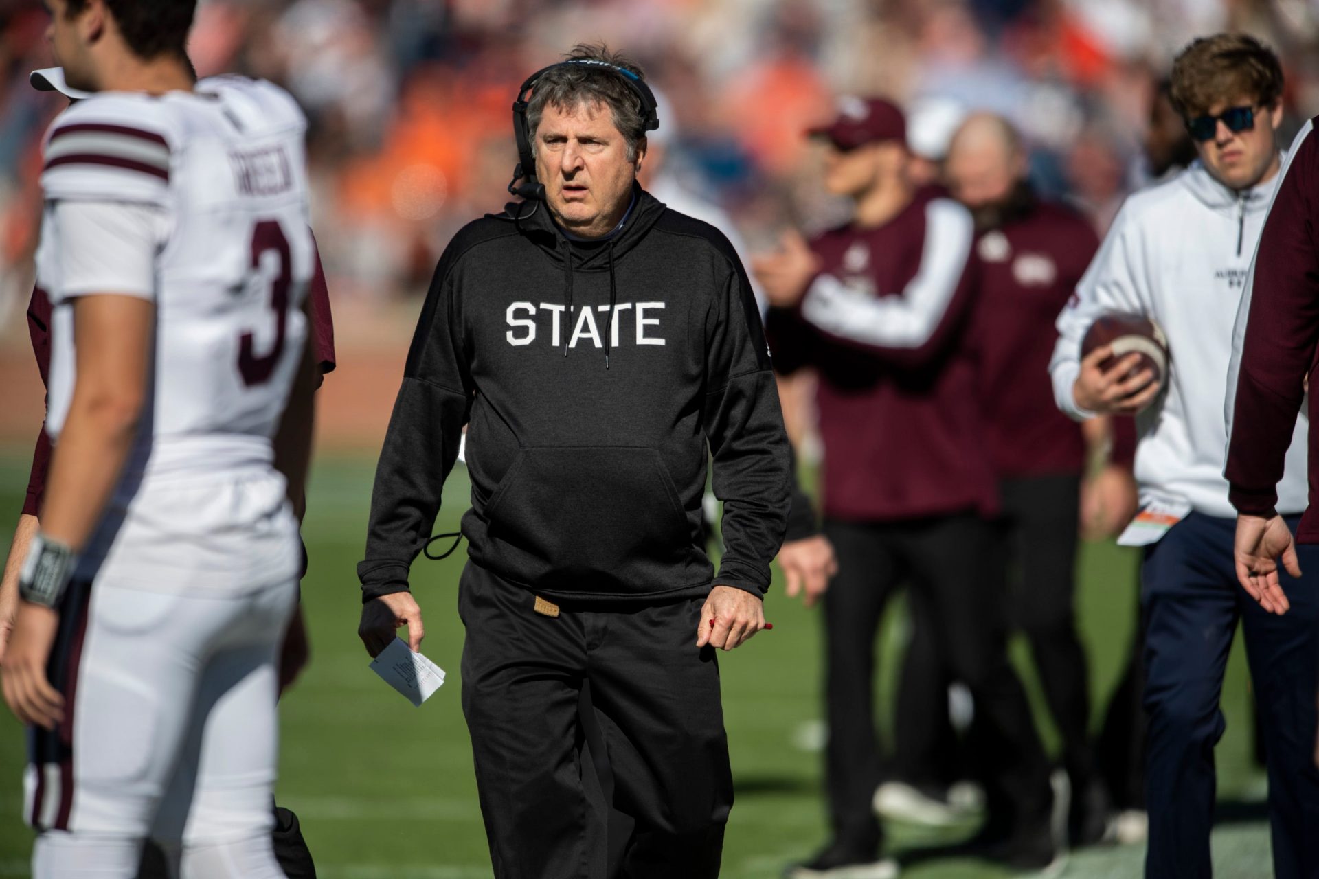 Mississippi State coach Mike Leach walks on the sideline before one of his team's games with the Bulldogs.