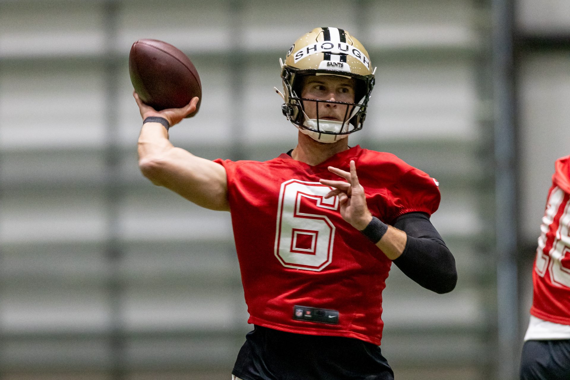 New Orleans Saints quarterback Tyler Shough (6) during rookie minicamp at Ochsner Sports Performance Center.