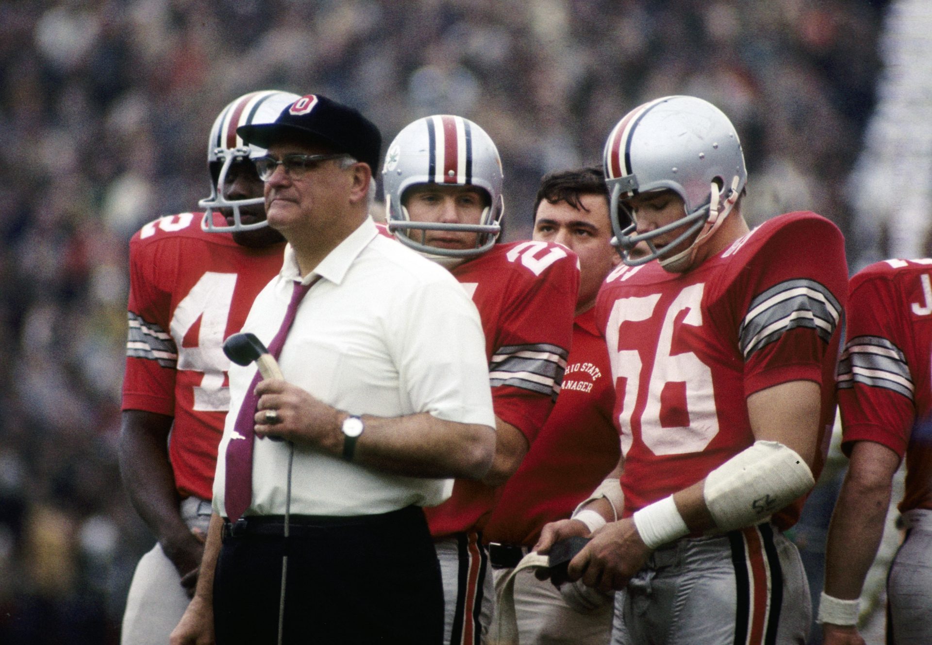 Nov 1969; Columbus, OH, USA FILE PHOTO; Ohio State Buckeyes head coach Woody Hayes on the sidelines during the 1969 season at Ohio Stadium.
