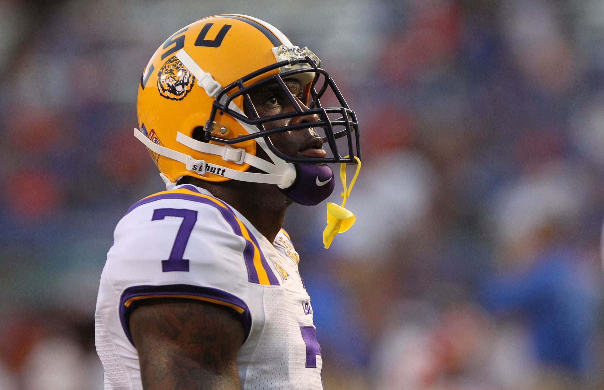 LSU Tigers cornerback Patrick Peterson (7) before the game against the Florida Gators at Ben Hill Griffin Stadium.