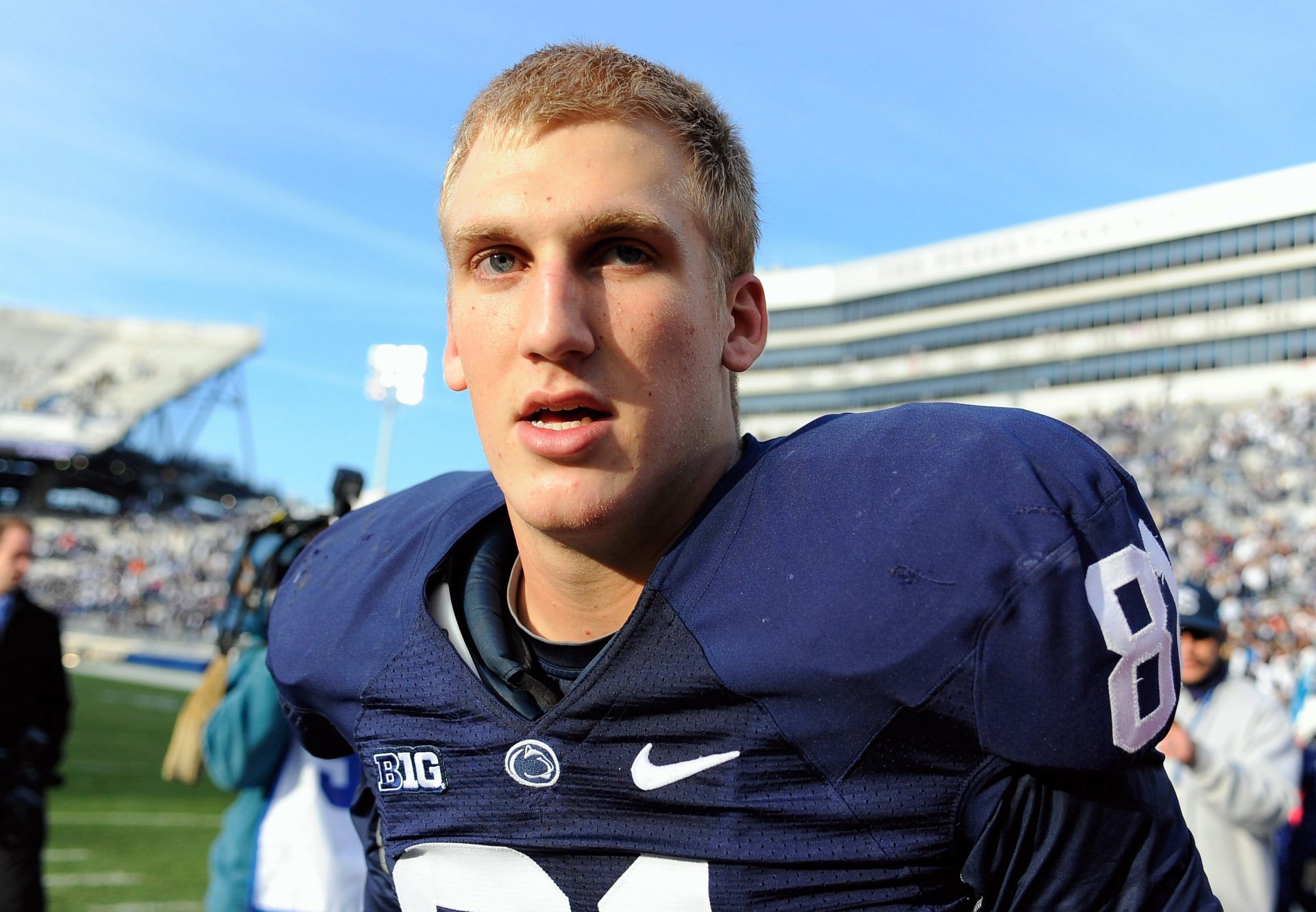Penn State Nittany Lions tight end Adam Breneman (81) jogs off the field following the game against the Purdue Boilermakers at Beaver Stadium. Penn State defeated Purdue 45-21.