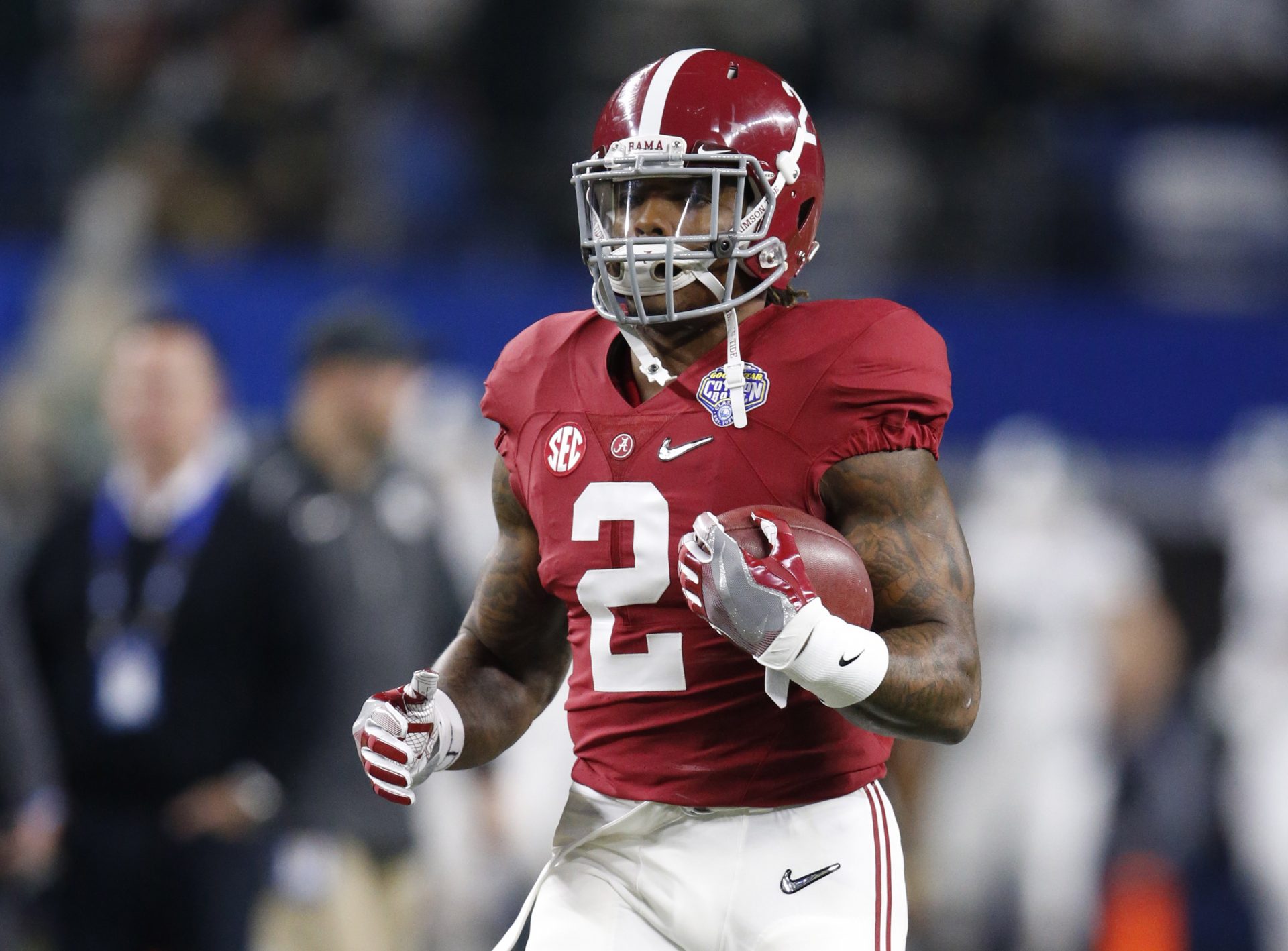 Alabama Crimson Tide running back Derrick Henry (2) before the 2015 CFP semifinal at the Cotton Bowl against the Michigan State Spartans at AT&T Stadium.