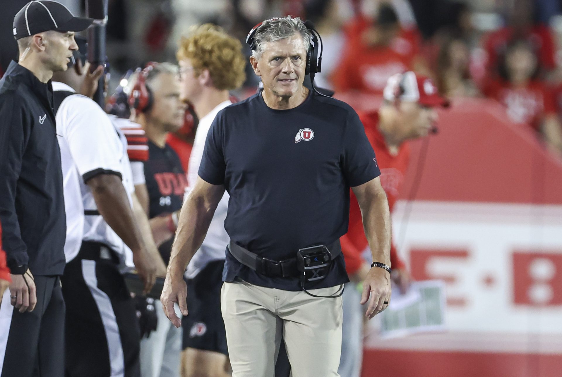 Utah Utes head coach Kyle Whittingham reacts during the second half against the Houston Cougars at TDECU Stadium.