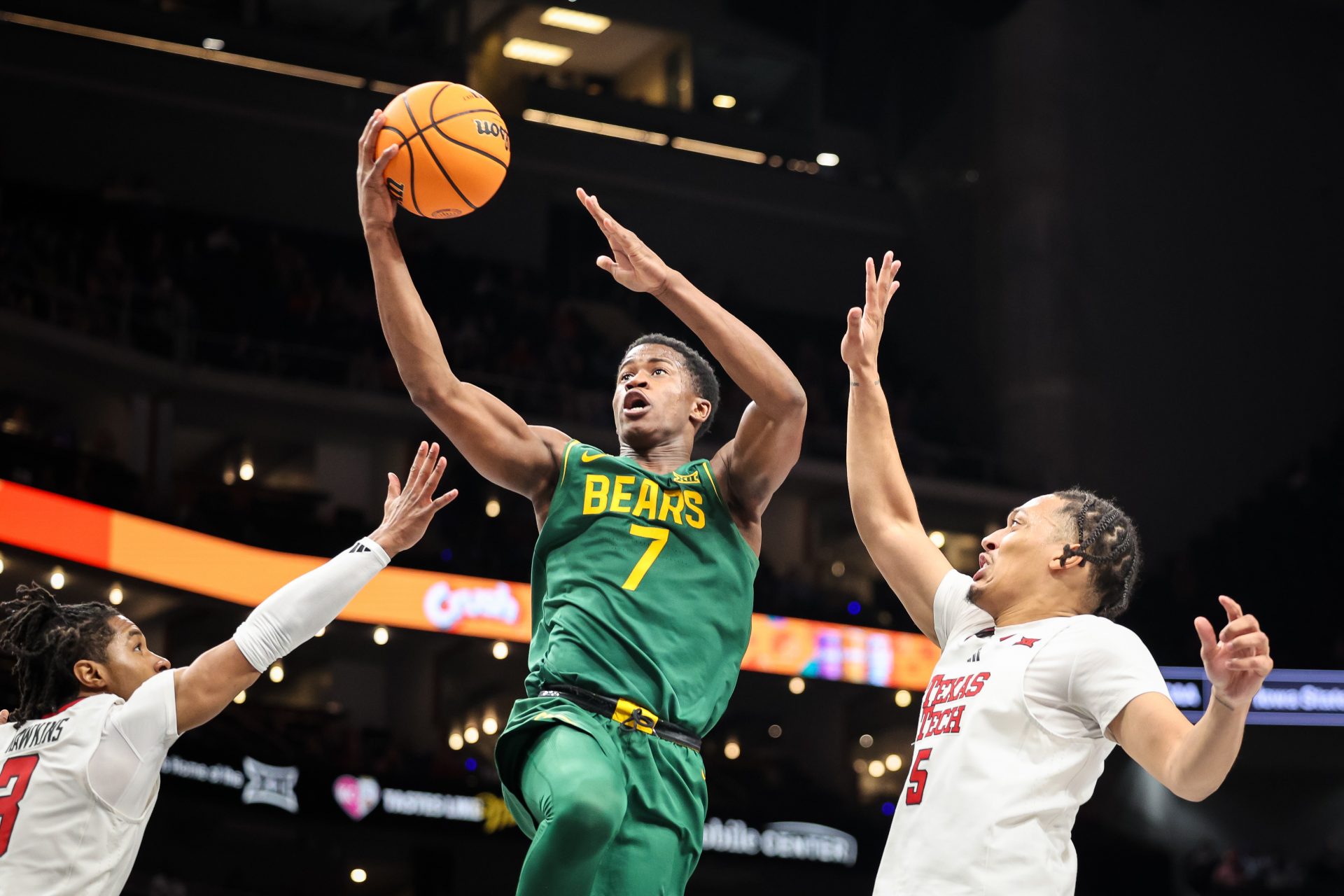 Baylor Bears guard VJ Edgecombe (7) shoots the ball during the second half against the Texas Tech Red Raiders at T-Mobile Center.