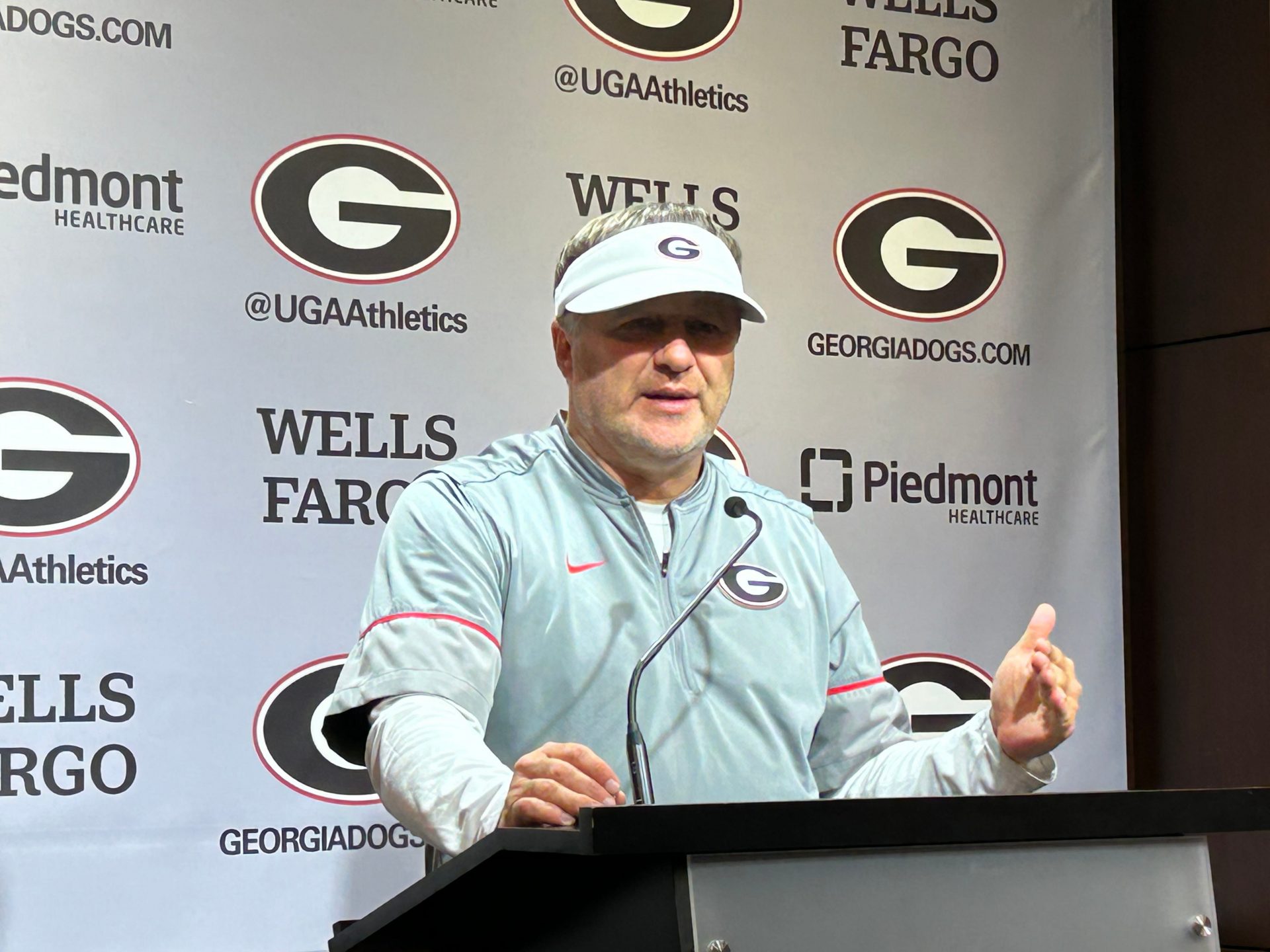 Georgia football coach Kirby Smart speaks to reporters on Tuesday April 1, 2025