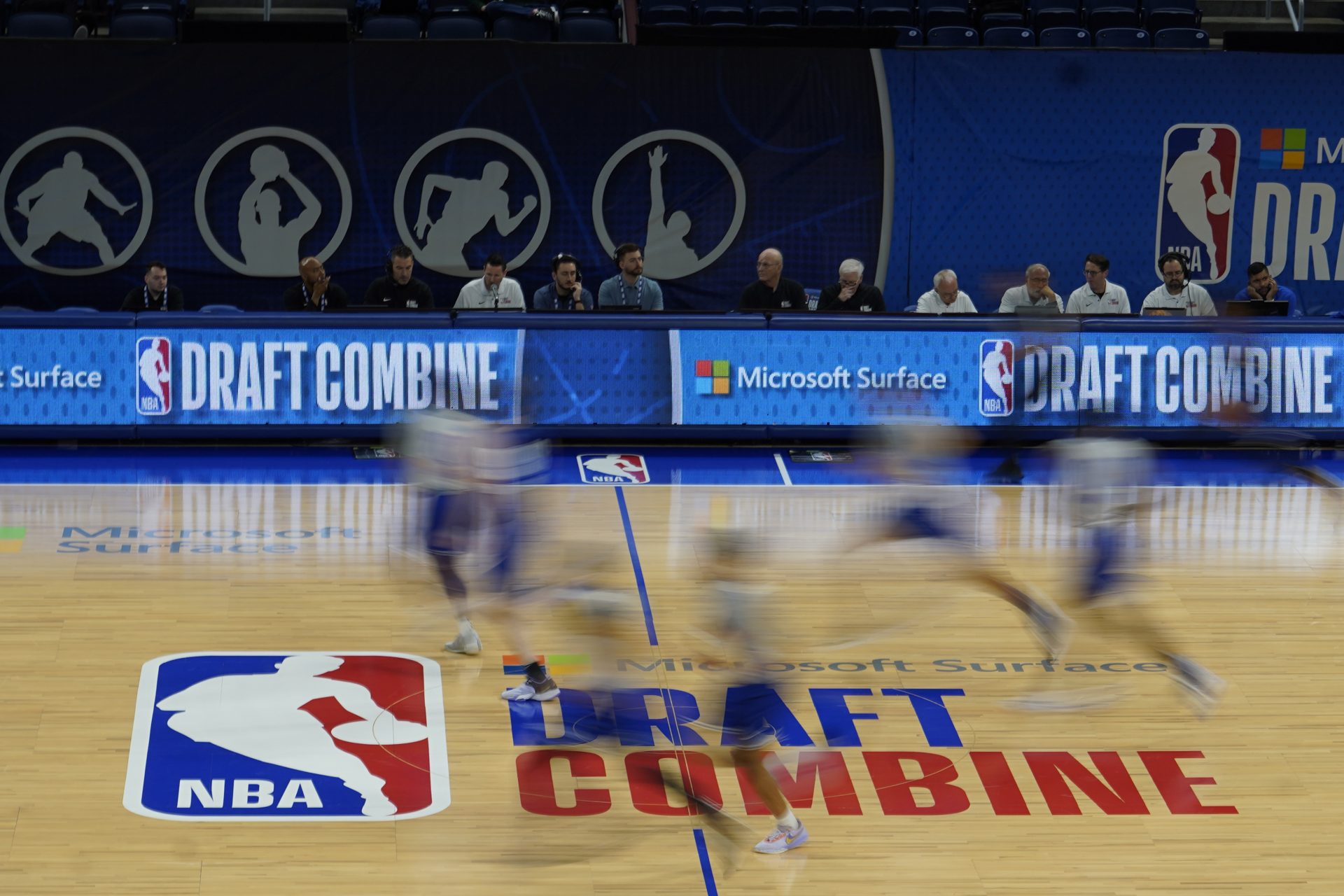 Players scrimmage during the 2023 NBA Draft Combine at Wintrust Arena.