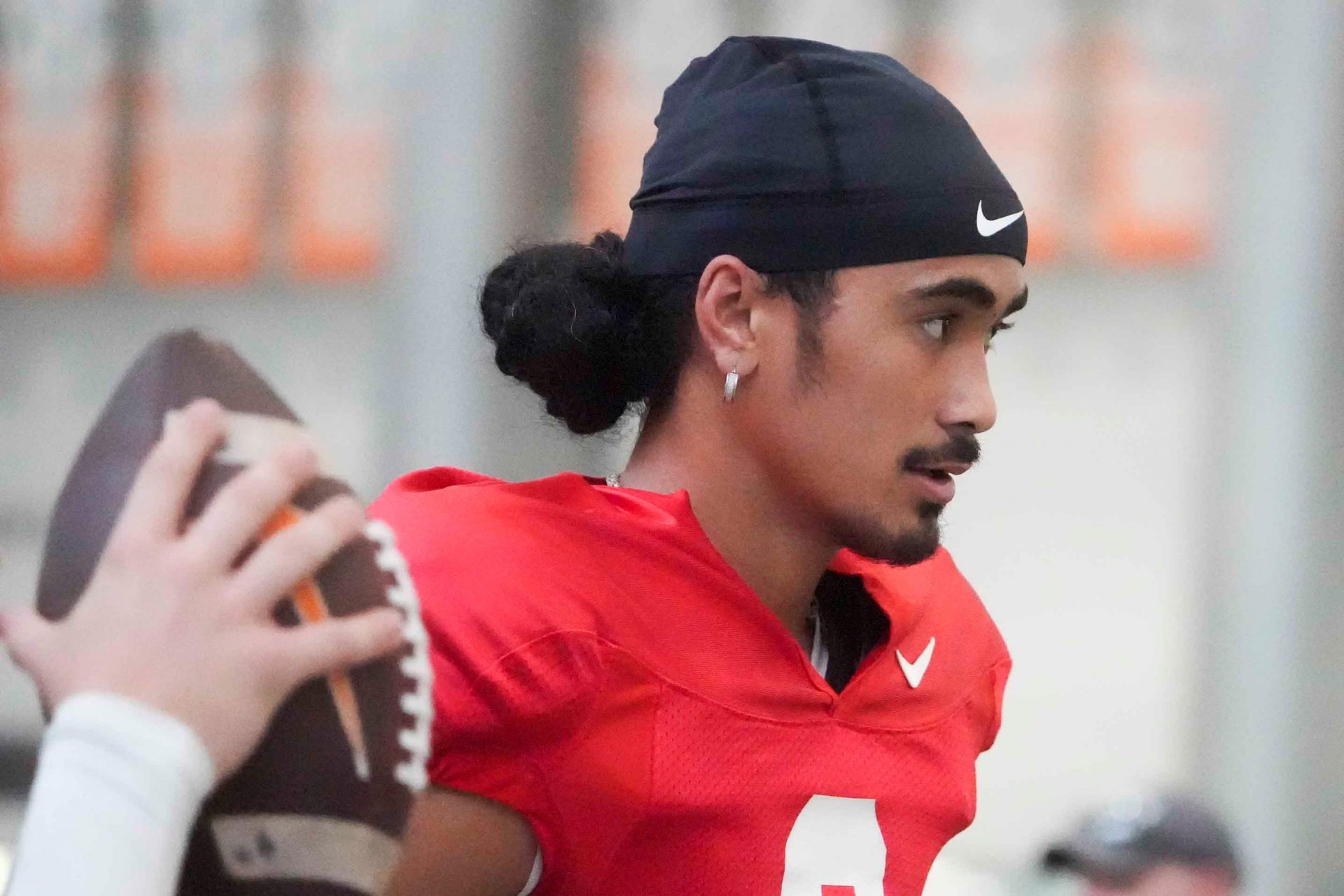 Tennessee quarterback Nico Iamaleava (8) during a Tennessee football practice, Tuesday, Dec. 17, 2024.