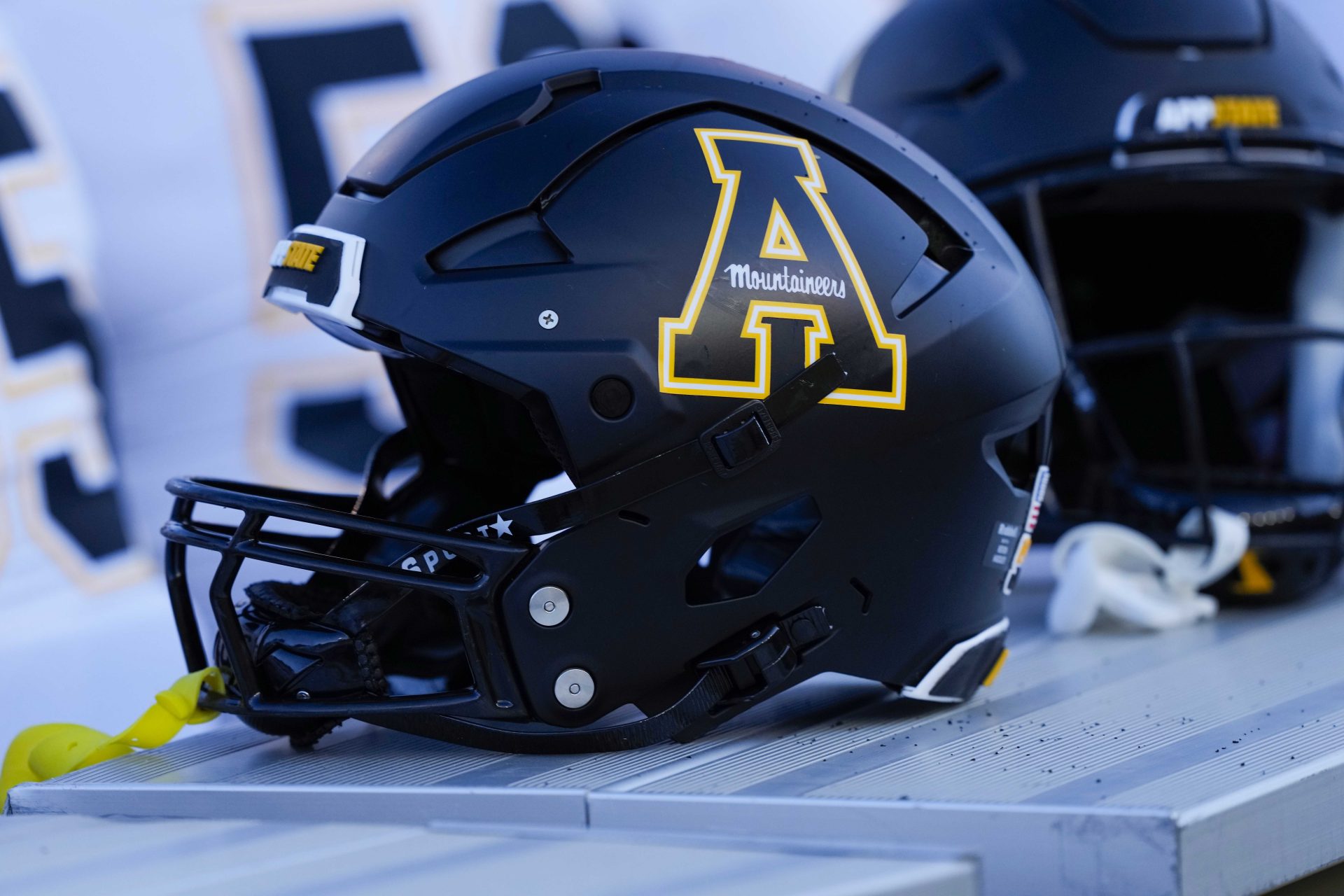 A general view of the Appalachian State Mountaineers helmet against the Wyoming Cowboys at Jonah Field at War Memorial Stadium.
