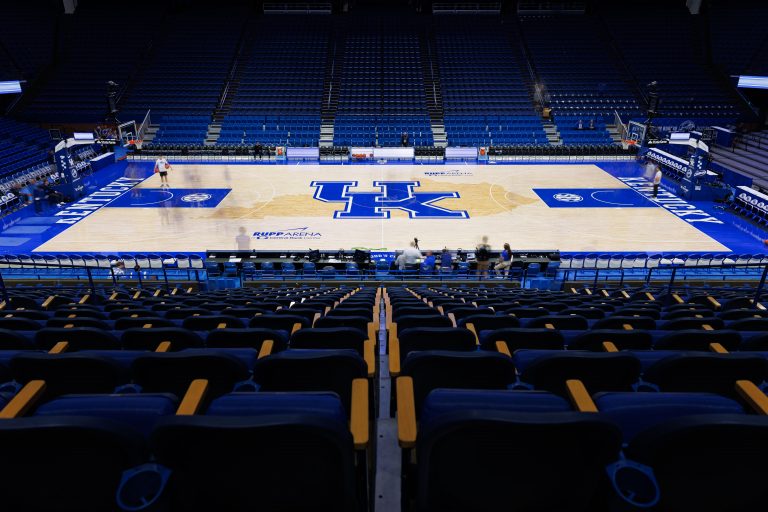 A general view of the new basketball floor at Rupp Arena at Central Bank Center before a game between the Kentucky Wildcats and the North Carolina-Wilmington Seahawks.