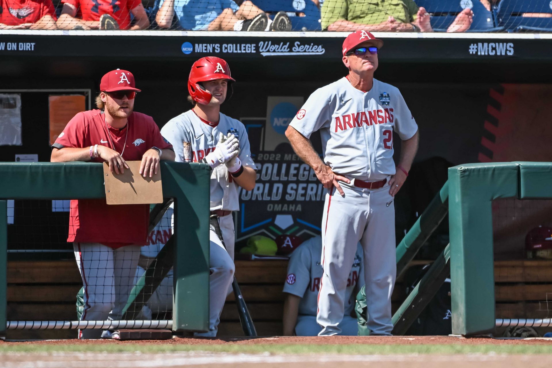 Arkansas Razorbacks head coach Dave Van Horn watches action against the Arkansas Razorbacks in the fourth inning at Charles Schwab Field.