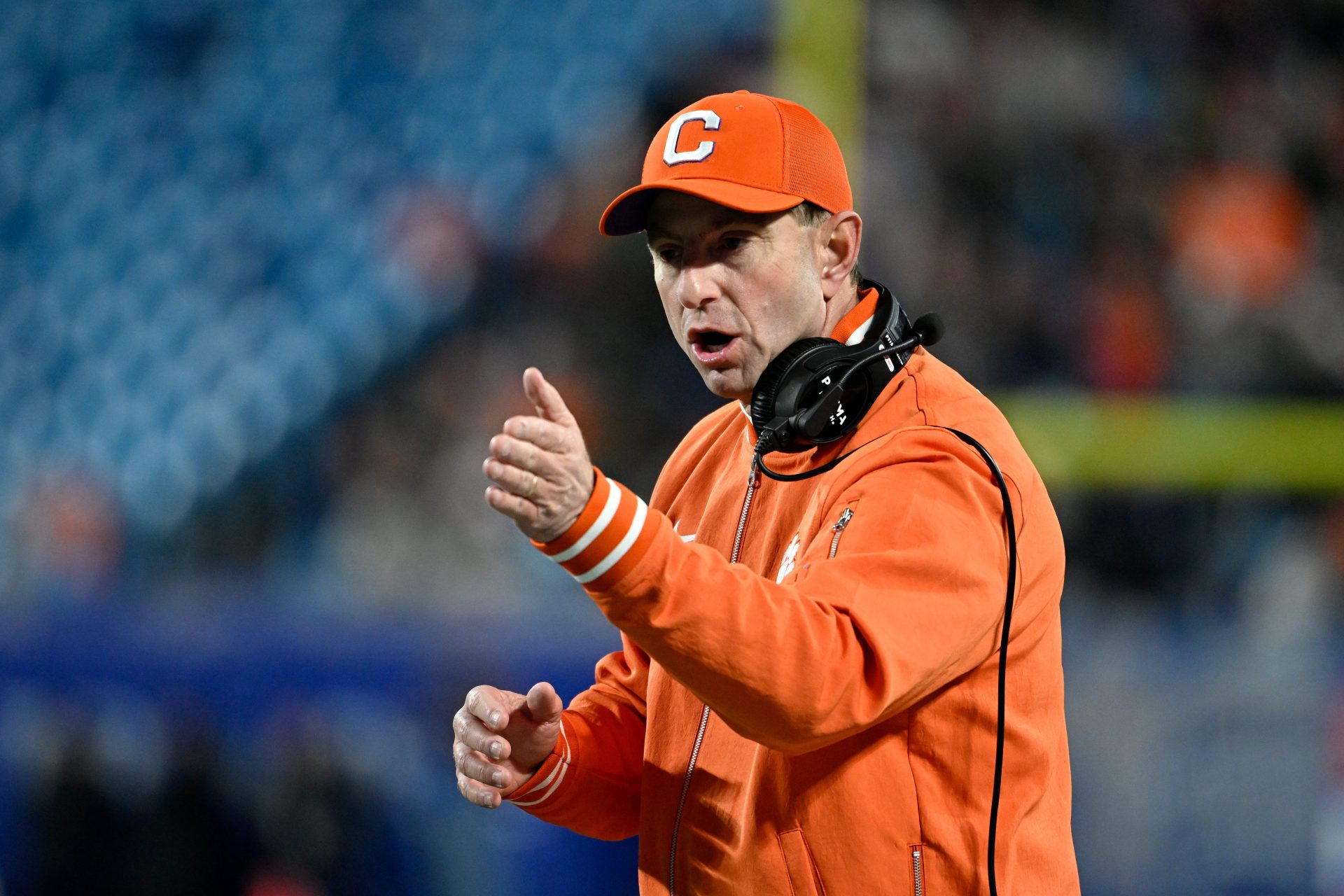 Clemson Tigers head coach Dabo Swinney during the second quarter against the Southern Methodist Mustangs in the 2024 ACC Championship game at Bank of America Stadium.
