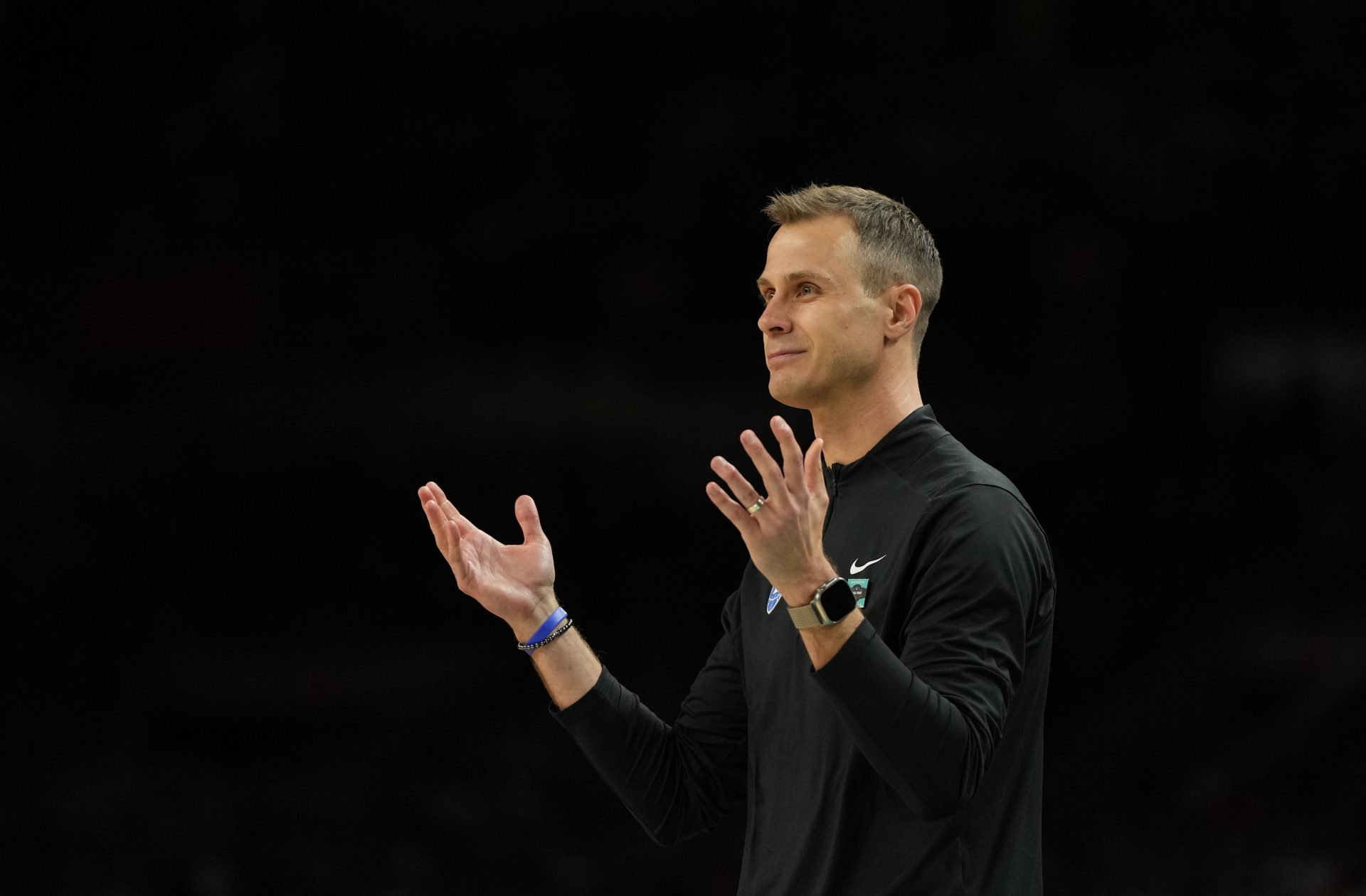 Duke Blue Devils head coach Jon Scheyer reacts after a play against the Houston Cougars during the second half in the semifinals of the men's Final Four of the 2025 NCAA Tournament at the Alamodome.
