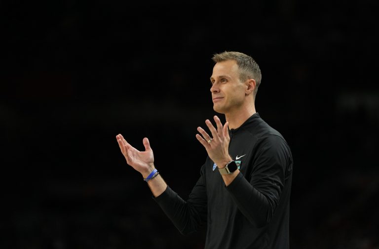 Duke Blue Devils head coach Jon Scheyer reacts after a play against the Houston Cougars during the second half in the semifinals of the men's Final Four of the 2025 NCAA Tournament at the Alamodome.