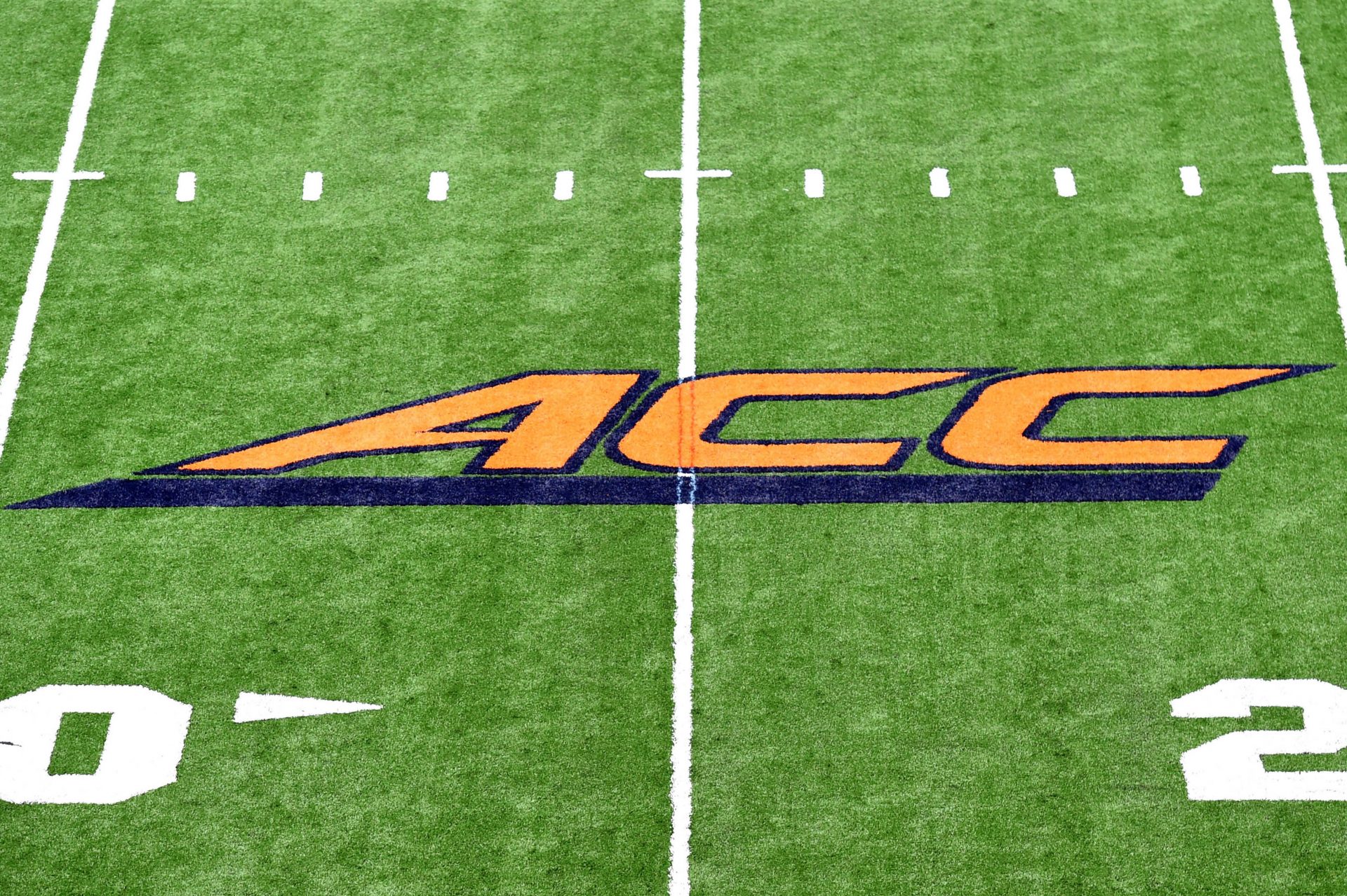 General view of the Atlantic Coast Conference logo inside the Carrier Dome prior to the game between the Central Michigan Chippewas and the Syracuse Orange.