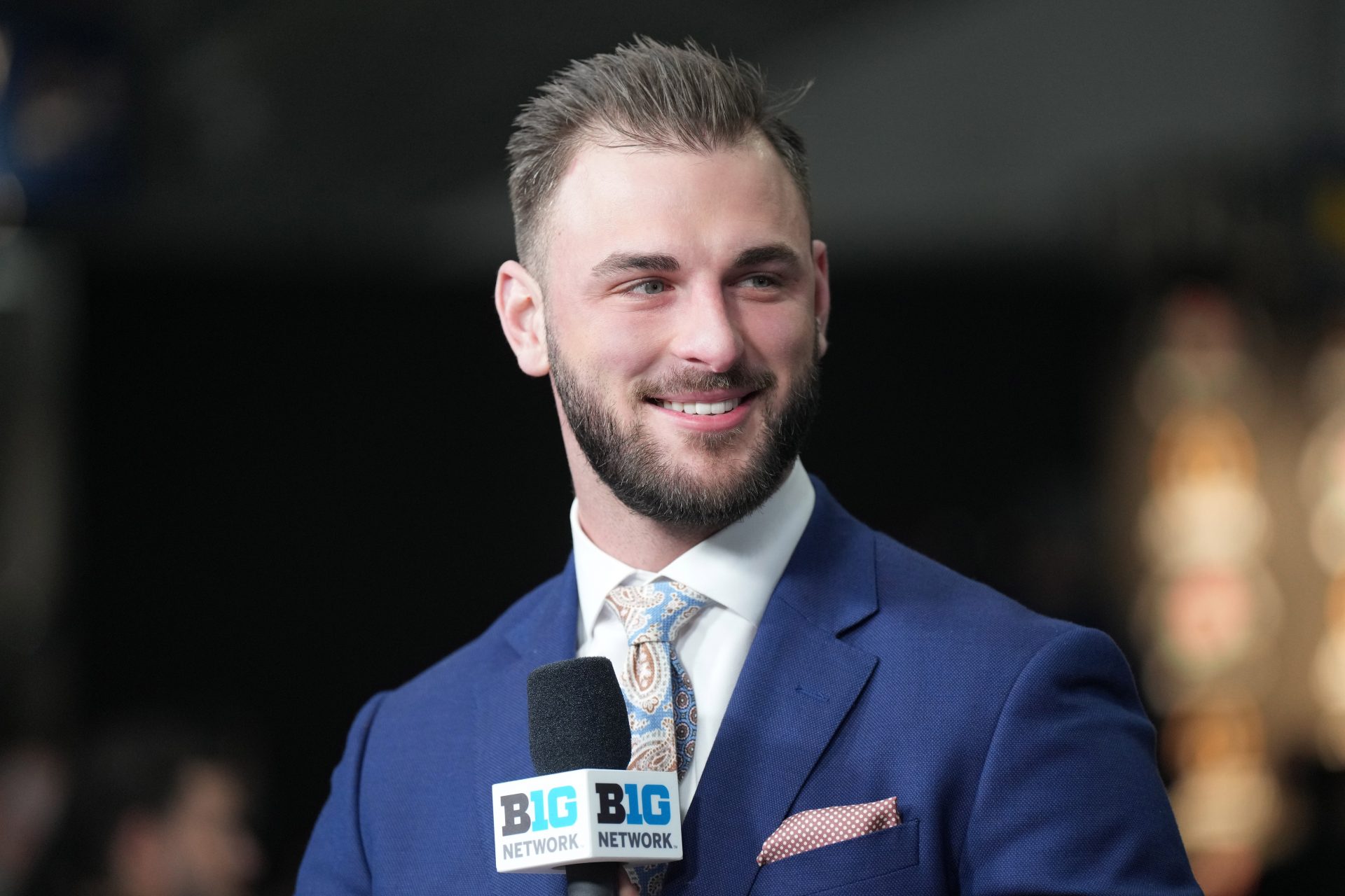 Big 10 Network analyst Jake Butt during Rose Bowl media day at Rose Bowl Stadium.