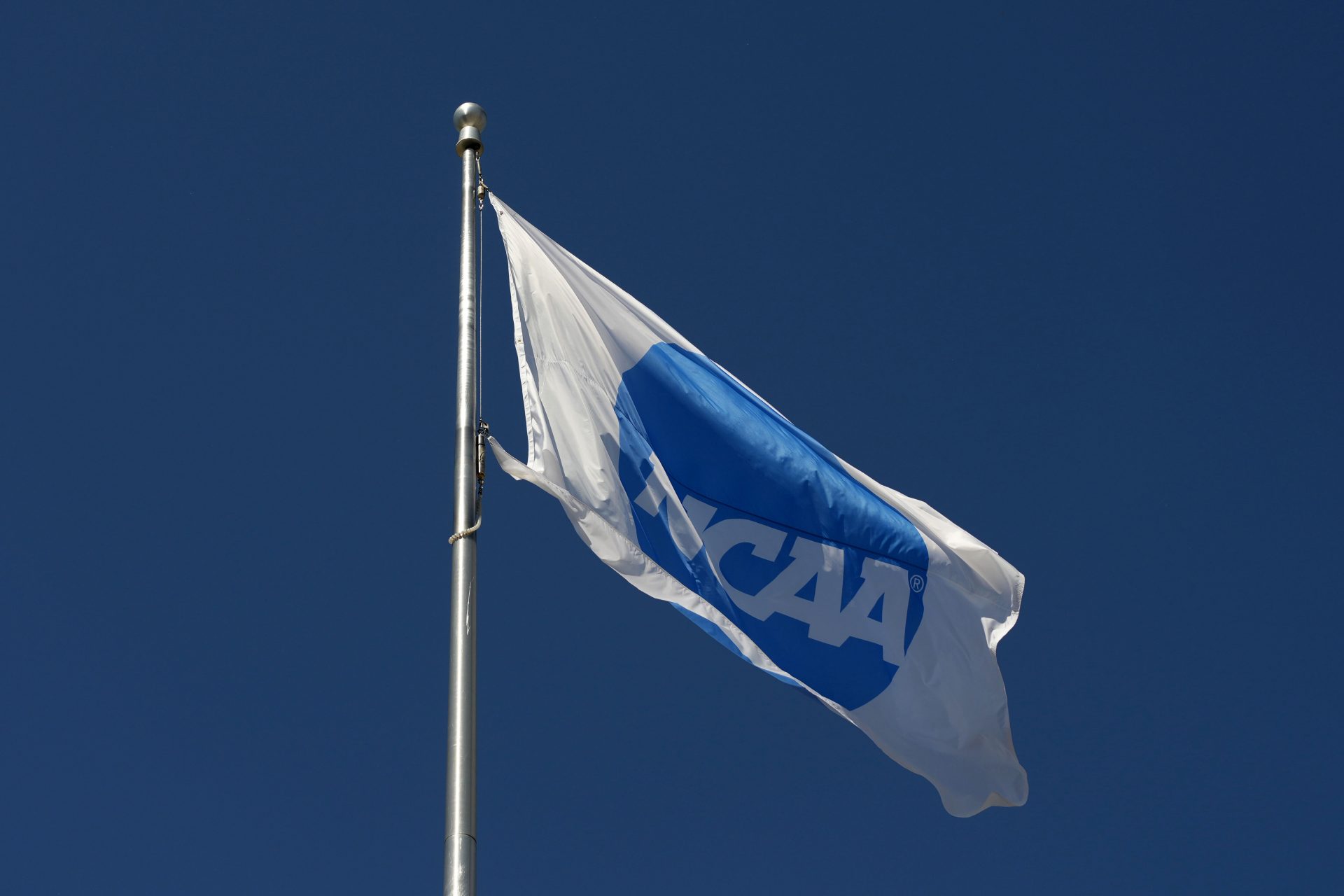 A NCAA logo flag at the NCAA Track and Field Championships at Hayward Field.