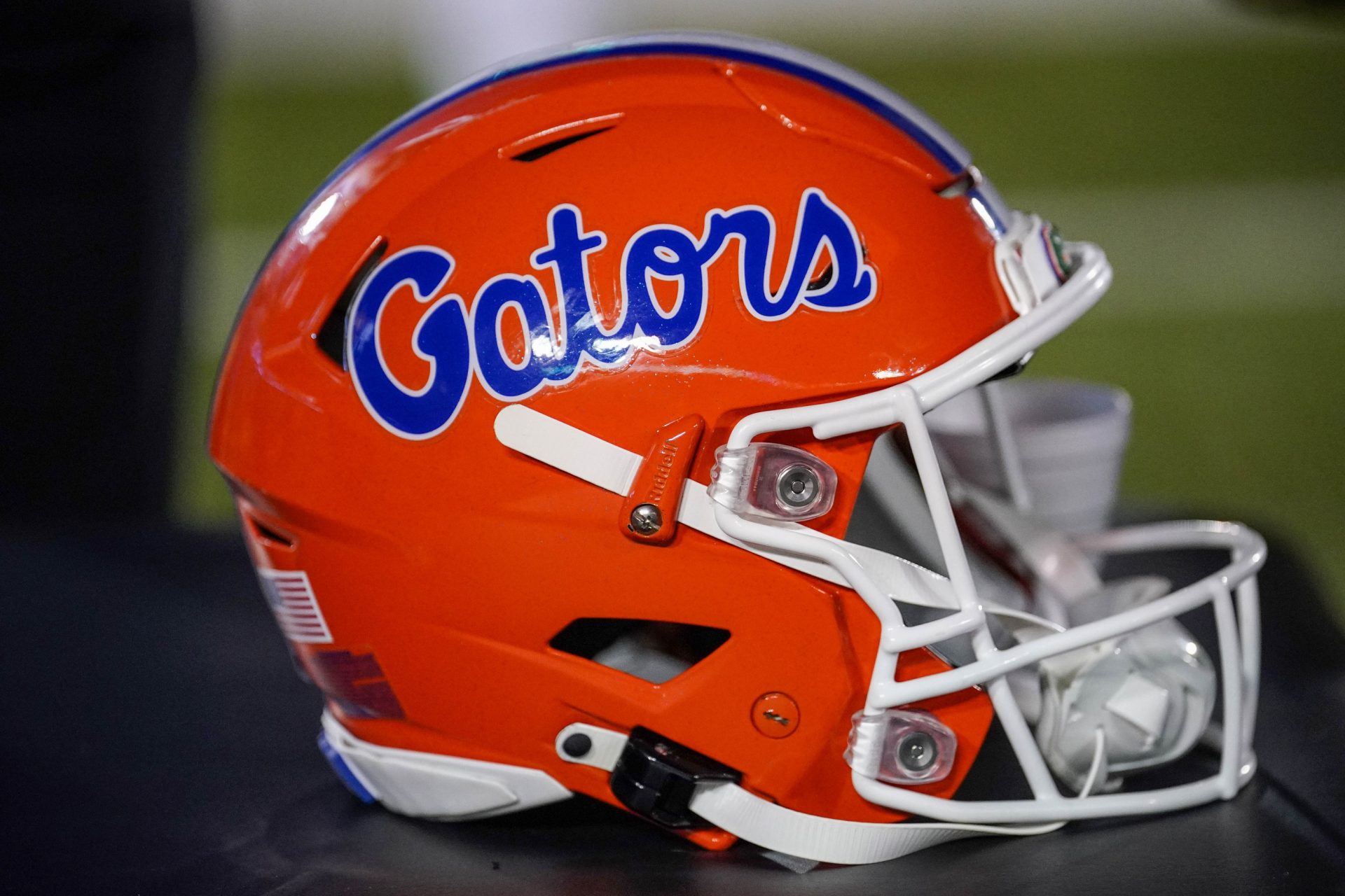 A general view of a Florida Gators helmet against the Missouri Tigers during the game at Faurot Field at Memorial Stadium.