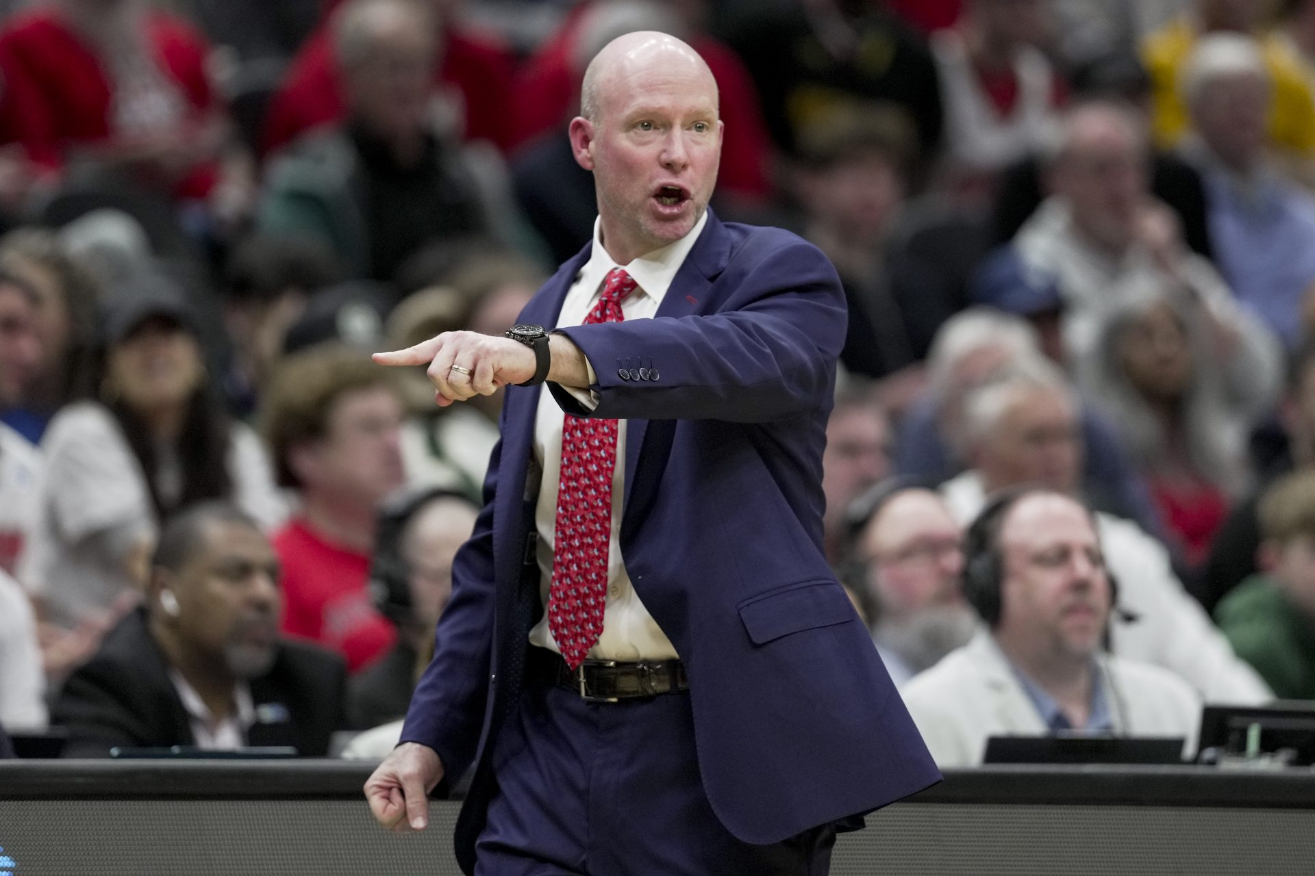 Maryland Terrapins head coach Kevin Willard works the sideline against the Colorado State Rams in the first half at Climate Pledge Arena.