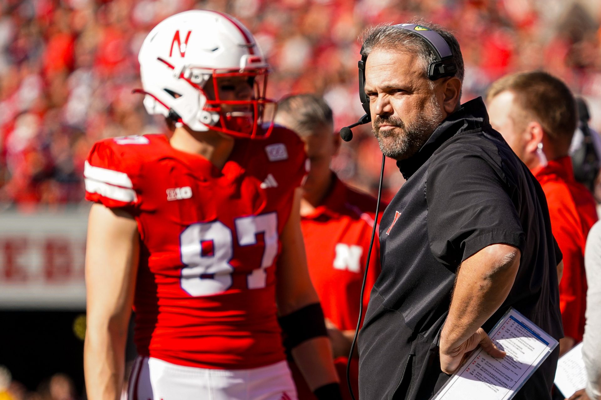Nebraska Cornhuskers head coach Matt Rhule during the first quarter against the Northwestern Wildcats at Memorial Stadium.
