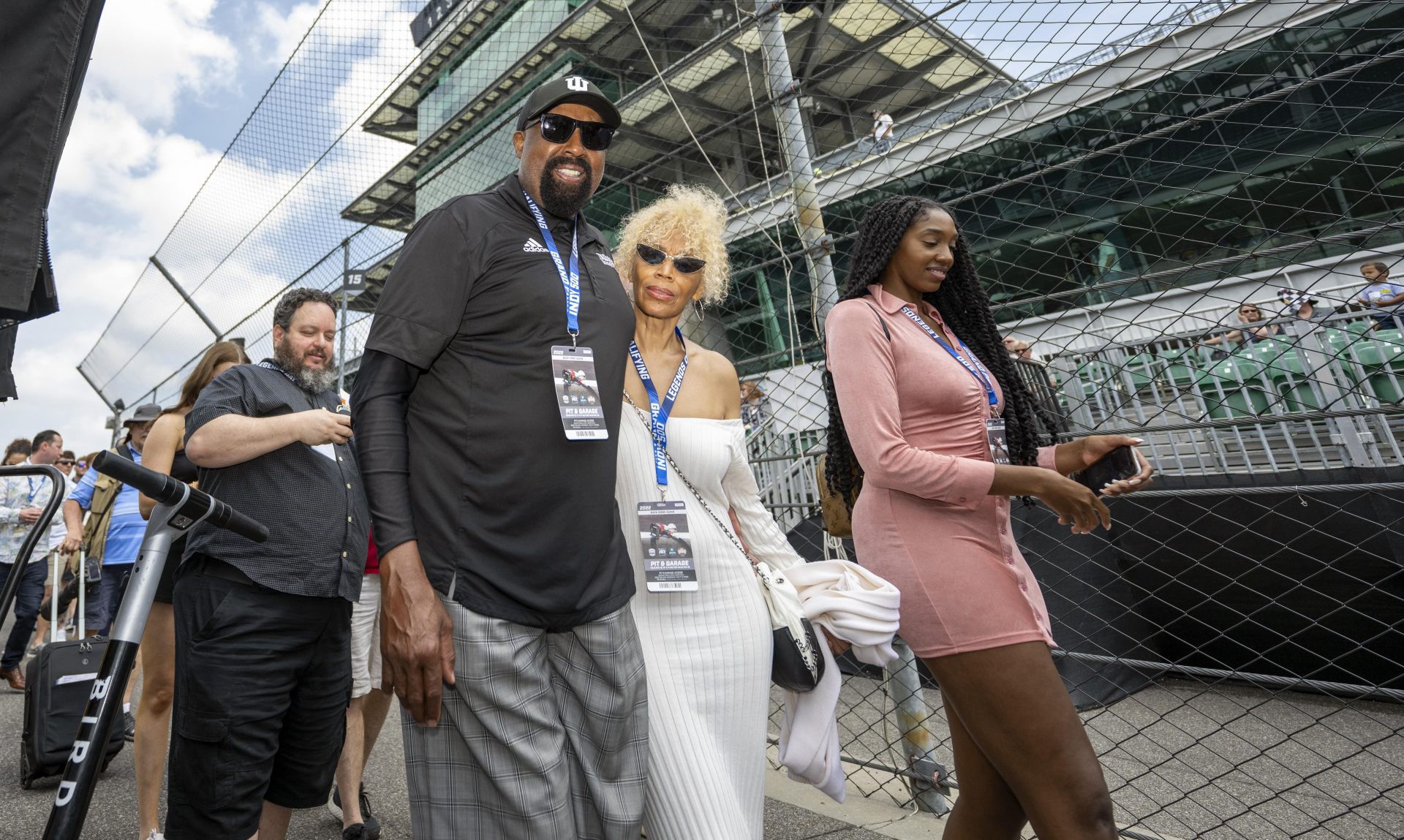 Indiana University head basketball coach Mike Woodson walks through the pits with his wife Terri Woodson and daughter Mariah Woodson during the third day of practice for the 106th Indianapolis 500 at the Indianapolis Motor Speedway. Mandatory Credit: Mar