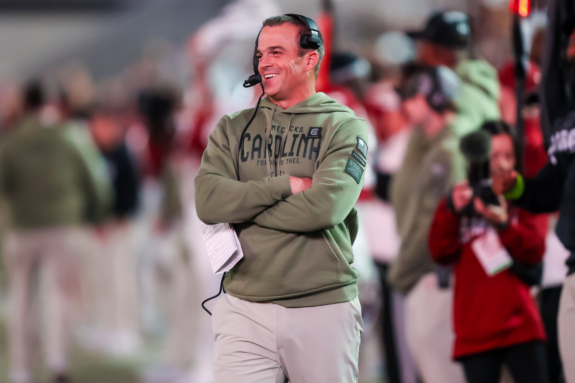 South Carolina Gamecocks head coach Shane Beamer directs his team against the Wofford Terriers in the second half at Williams-Brice Stadium.