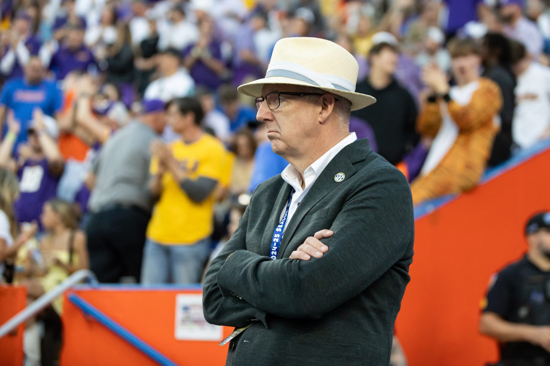 SEC commissioner Greg Sankey looks on during the game between the Florida Gators and LSU Tigers during the first half at Ben Hill Griffin Stadium.