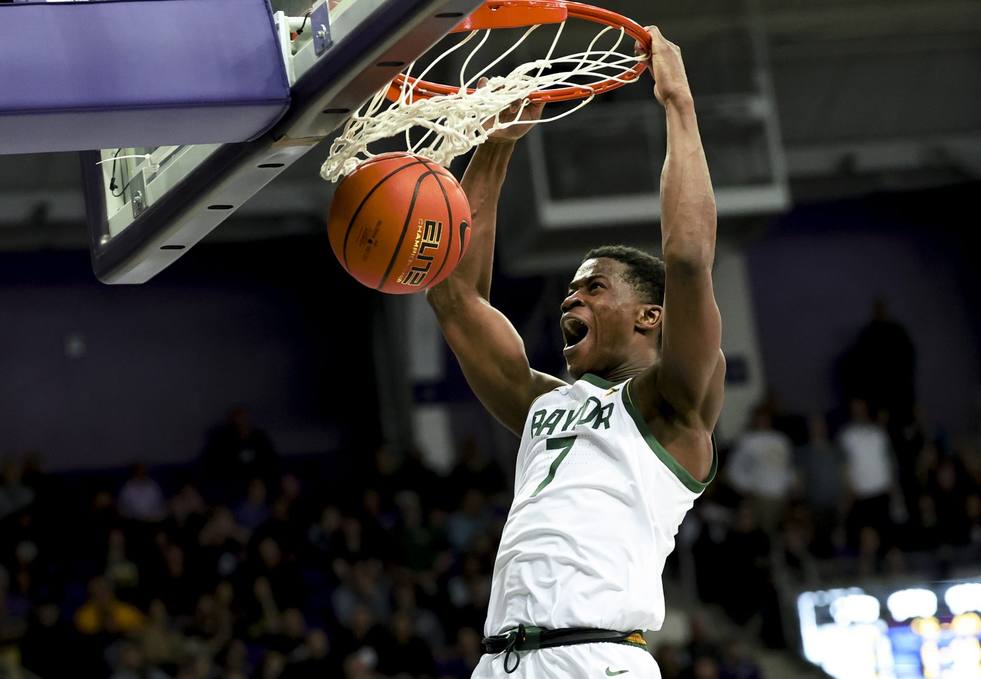 Baylor Bears guard VJ Edgecombe (7) dunks during the second half against the TCU Horned Frogs at Ed and Rae Schollmaier Arena.