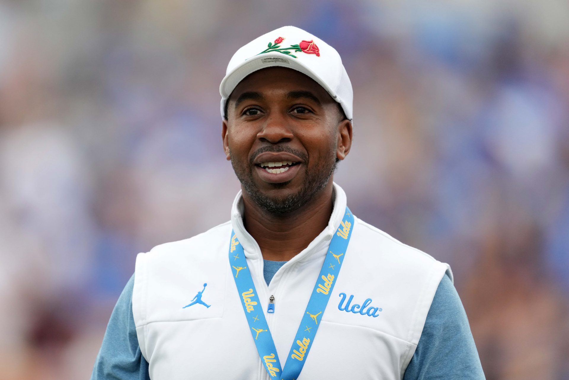 UCLA Bruins athletic director Martin Jarmond reacts against the Alabama State Hornets in the first half at Rose Bowl.