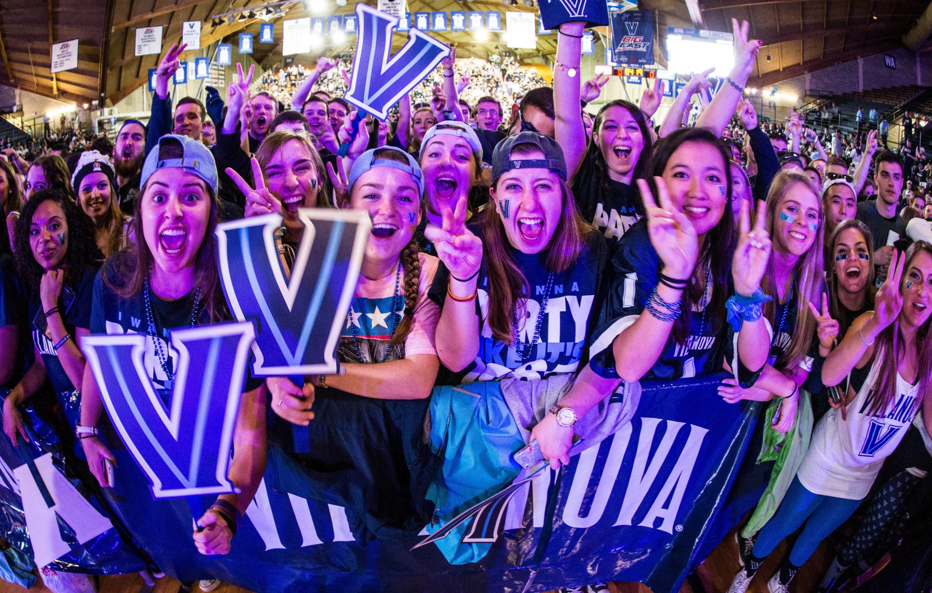 Villanova Wildcat fans party on campus for a watch party at the Pavilion for the Championship game against North Carolina Tar Heels.
