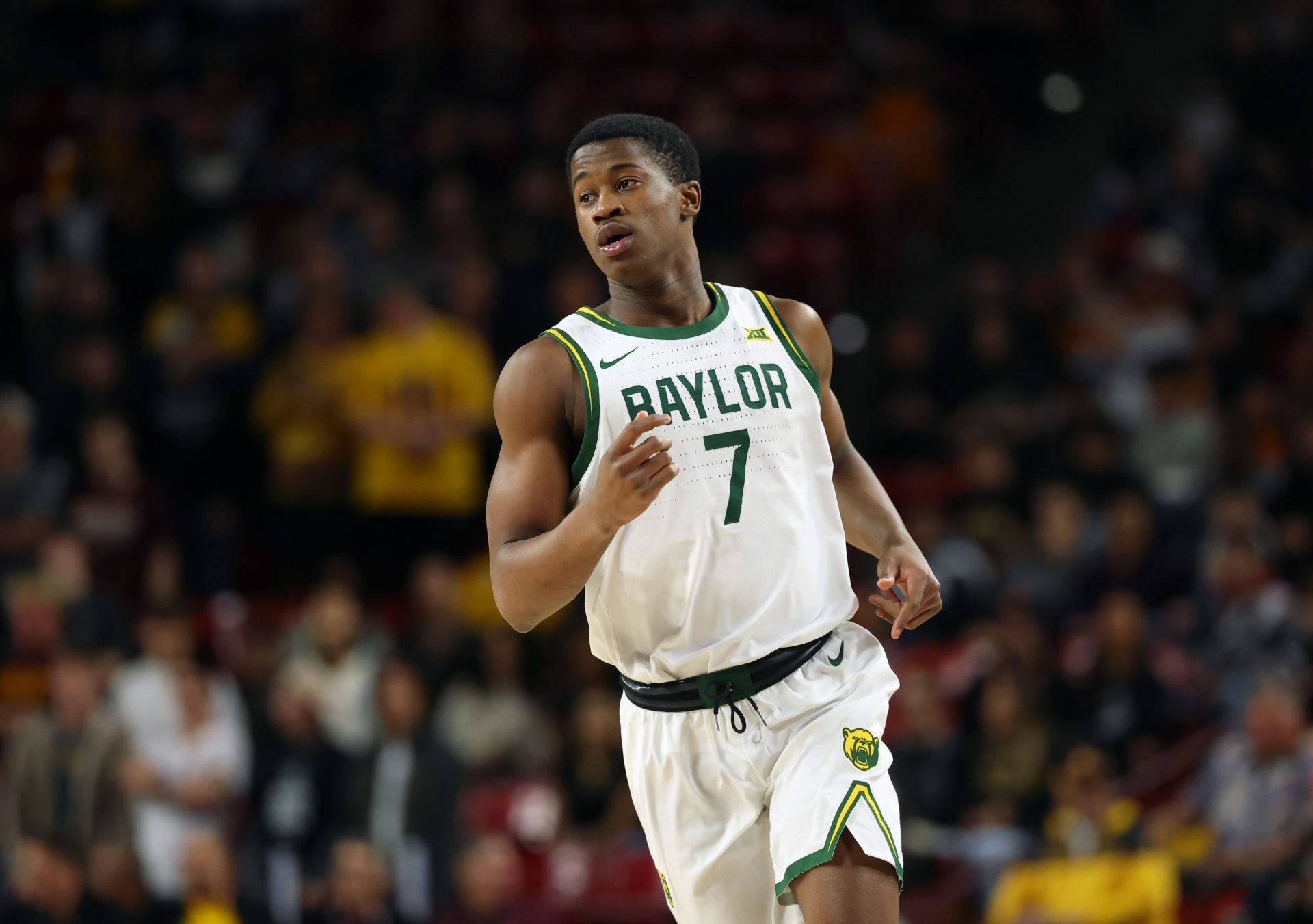Baylor Bears guard VJ Edgecombe (7) against the Arizona State Sun Devils at Desert Financial Arena.