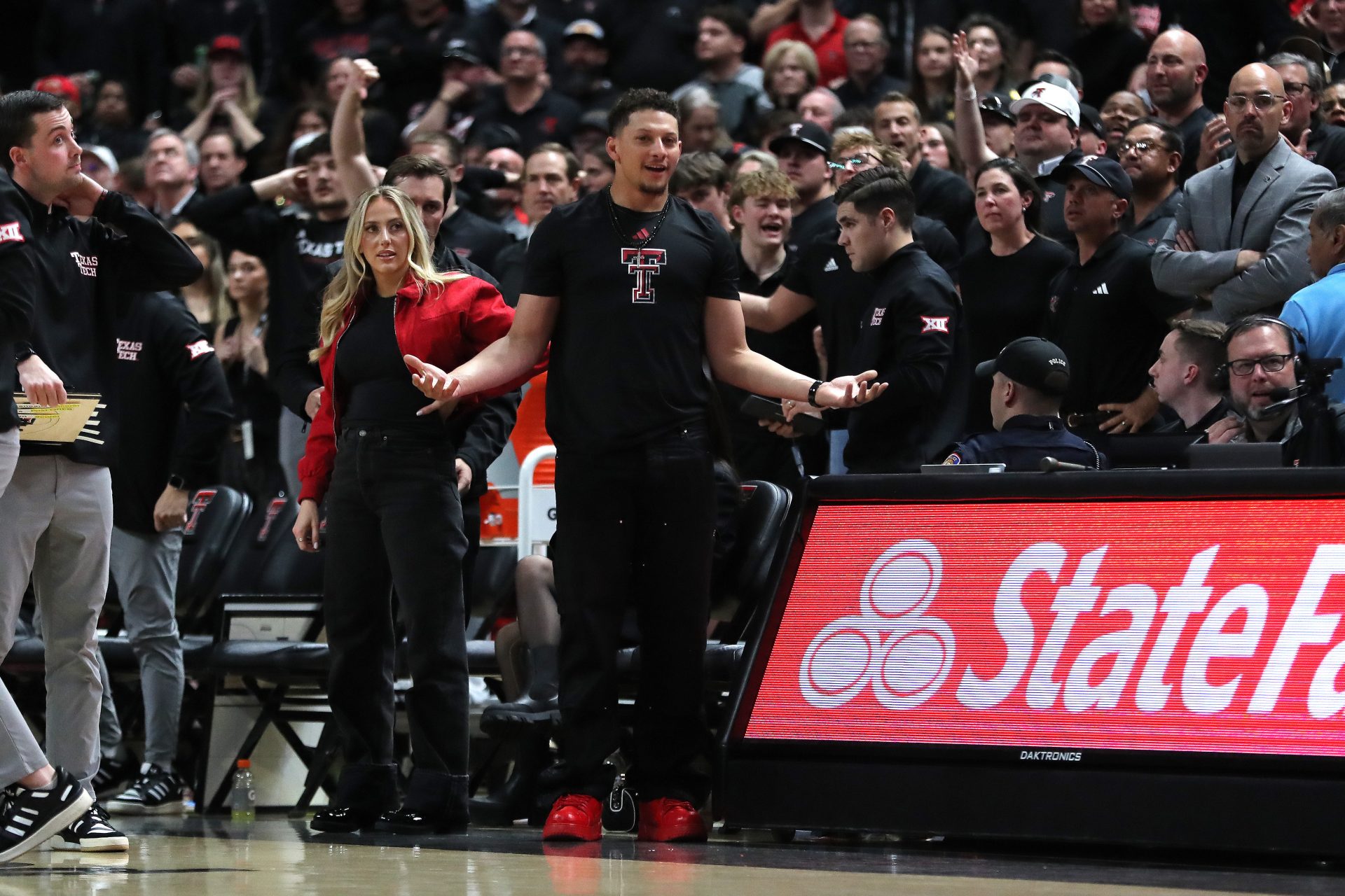 NFL Kansas City Chiefs player and Texas Tech Red Raiders alumni Patrick Mahomes II reacts to a call in the second half in the game against the Houston Cougars at United Supermarkets Arena.