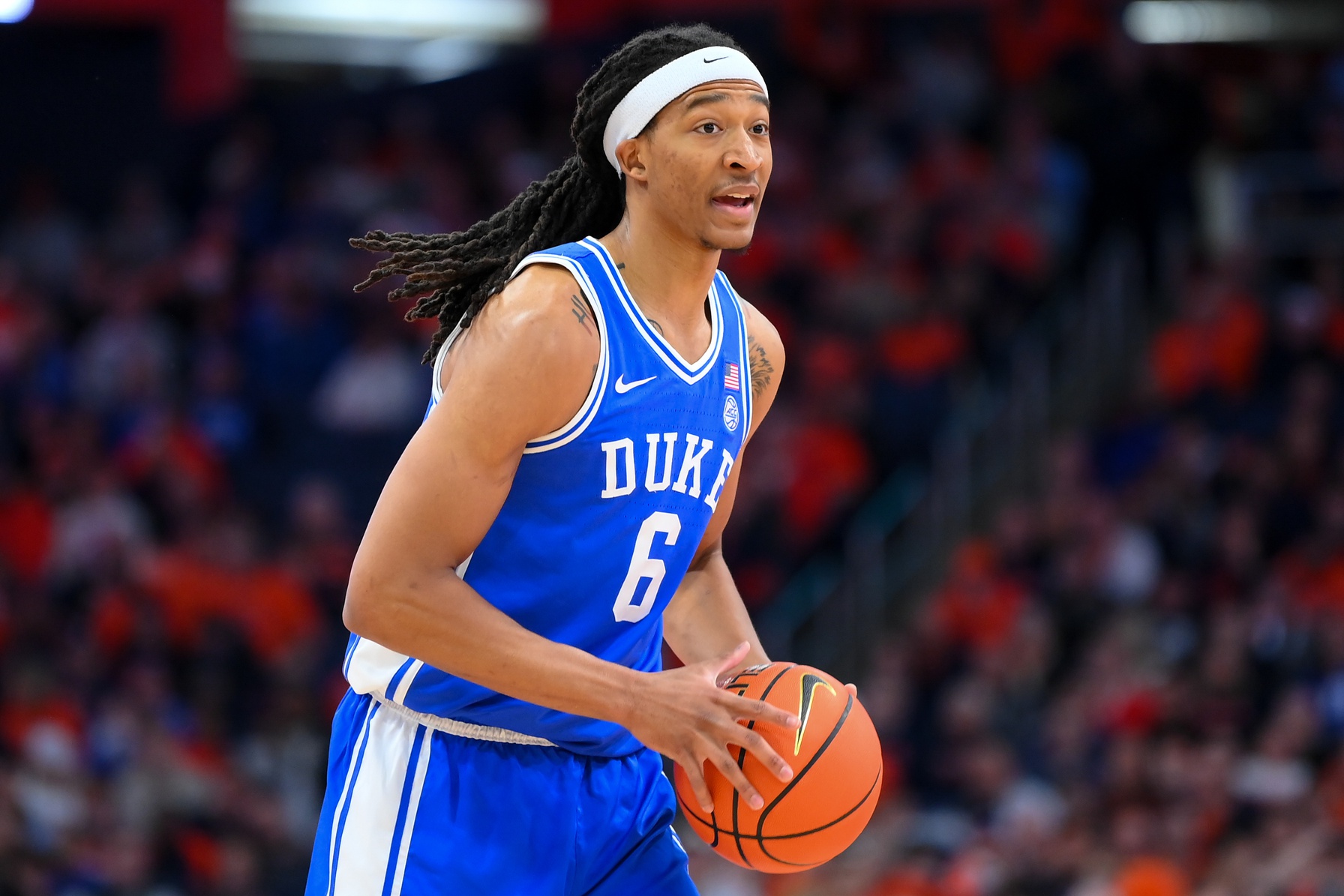Duke Blue Devils forward Maliq Brown (6) controls the ball during the first half at the JMA Wireless Dome.