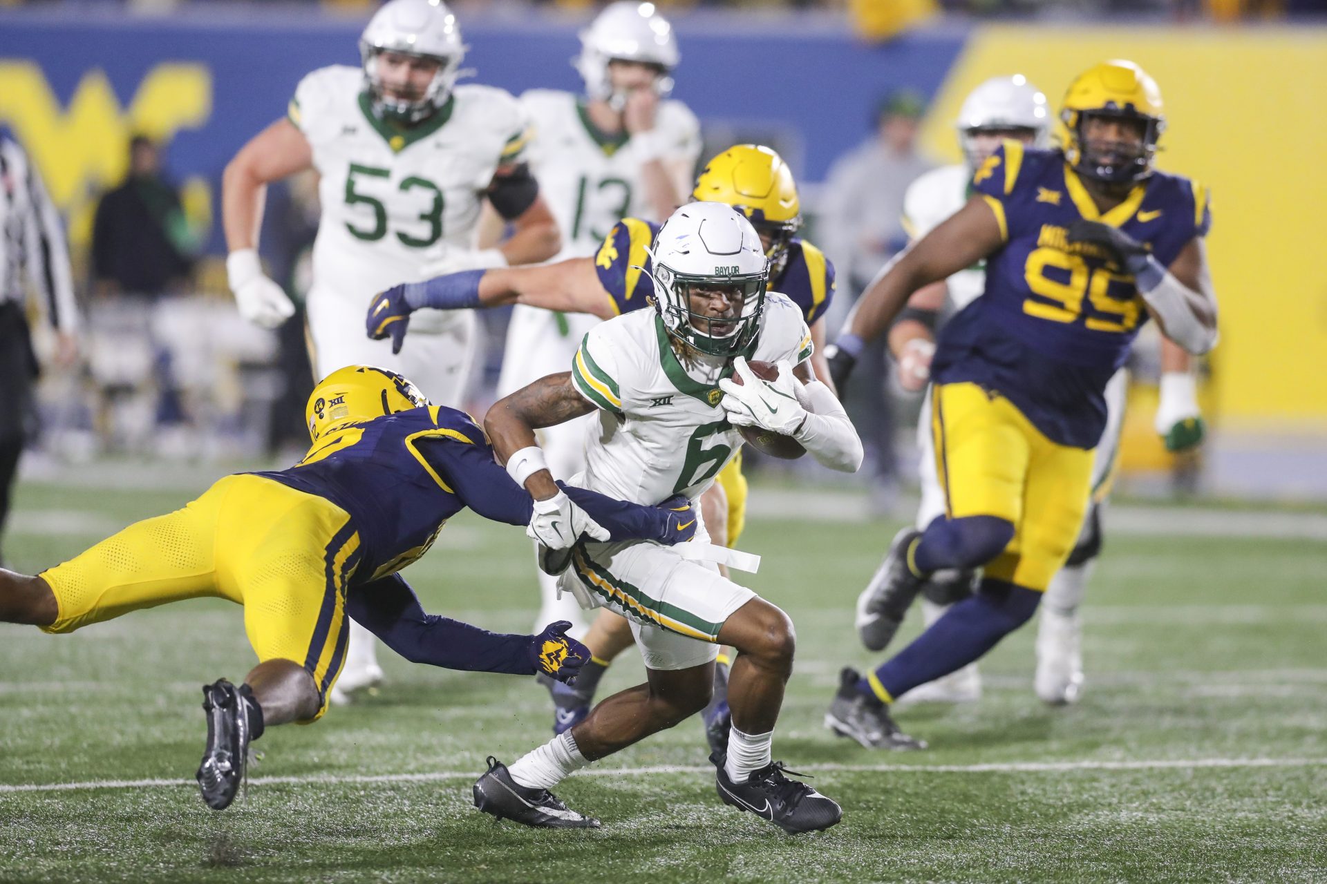 Baylor Bears wide receiver Ashtyn Hawkins (6) makes a catch and runs for extra yards during the fourth quarter against the West Virginia Mountaineers at Mountaineer Field at Milan Puskar Stadium.