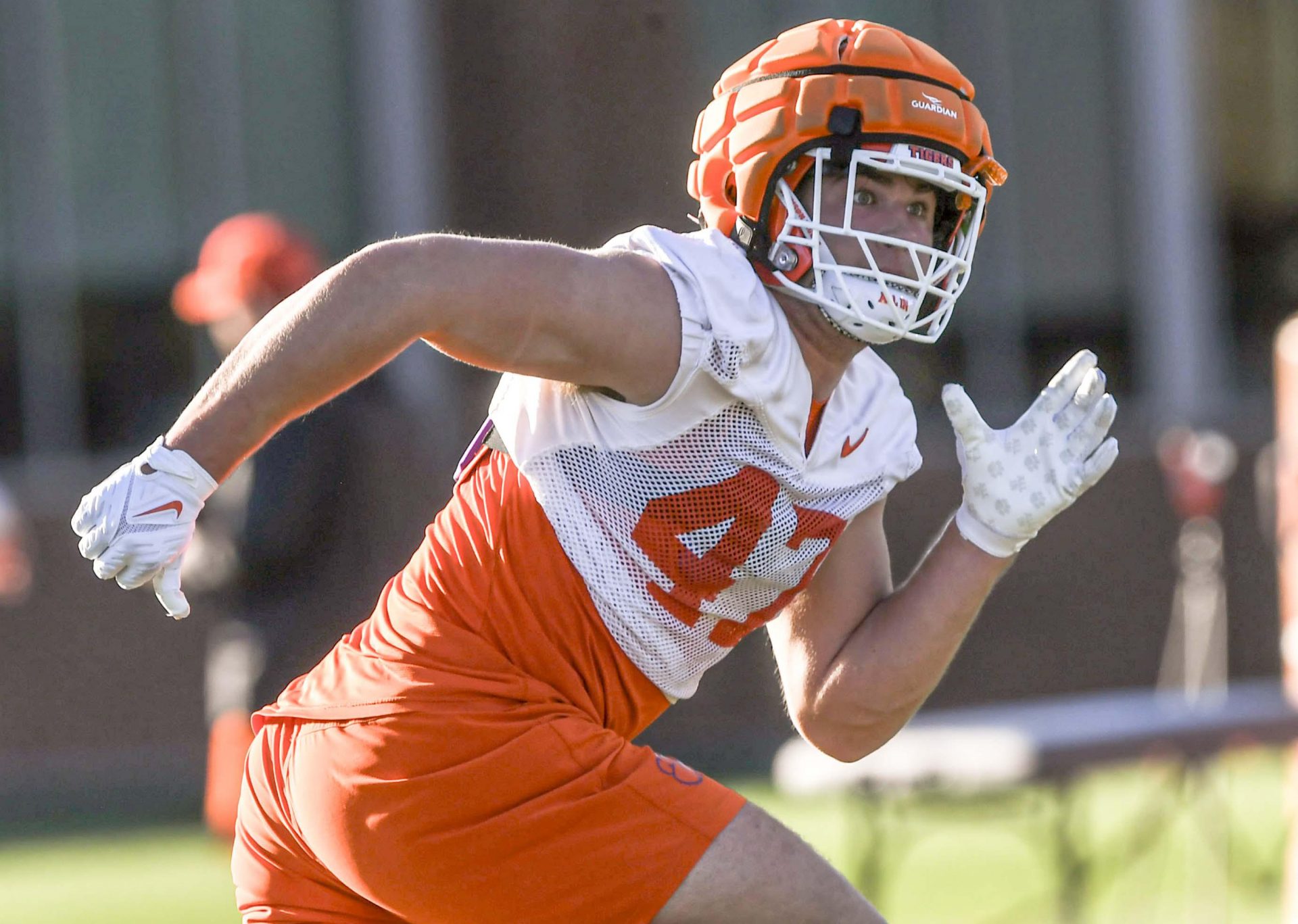 Clemson linebacker Sammy Brown (47) during the first football practice at the Allen N. Reeves Football Complex at Clemson University in Clemson, S.C. Friday, February 28, 2025.