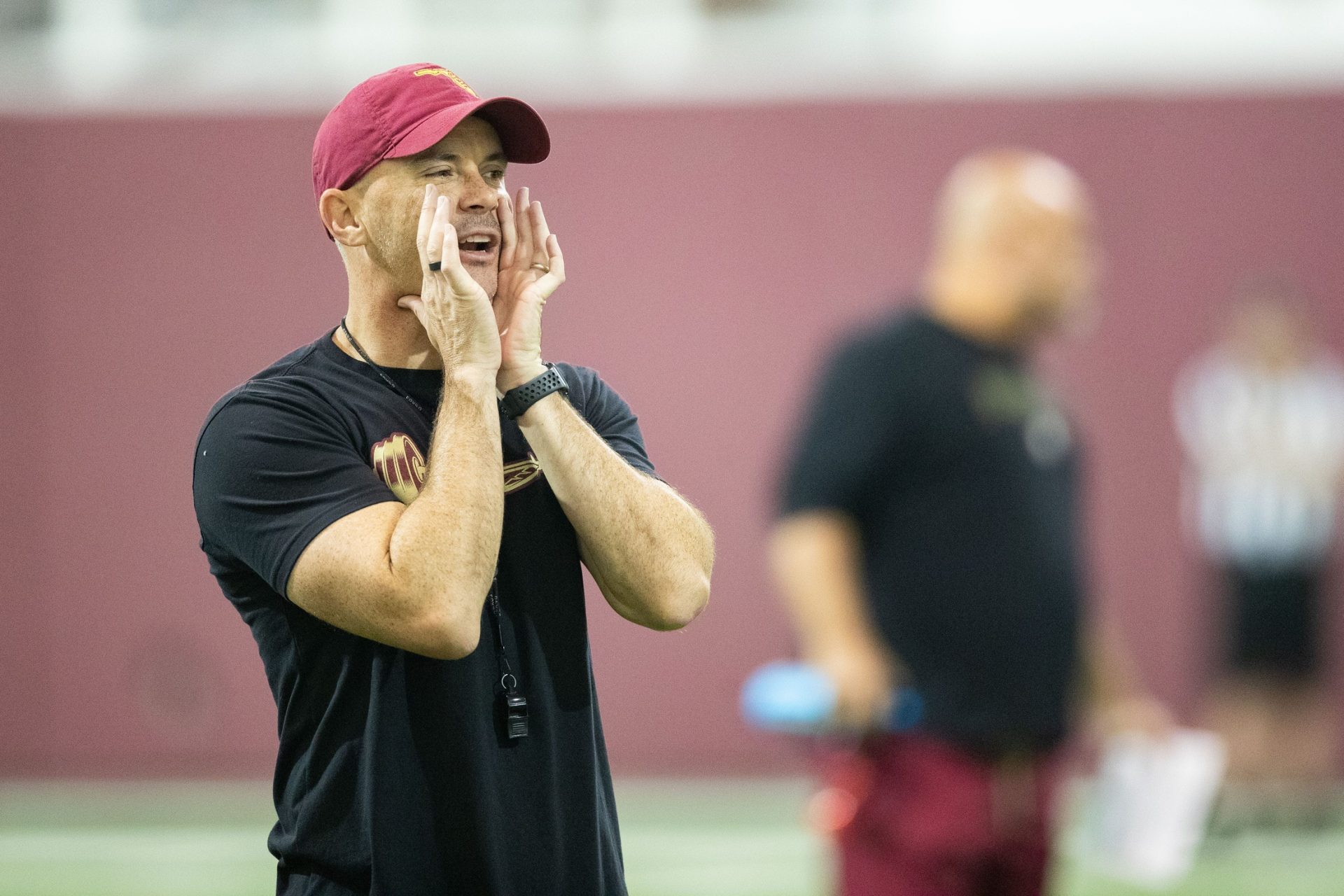 Florida State football head coach Mike Norvell shouts at players as they work on their skills during practice Thursday, Sept. 8, 2022.

Fsu Football Practice066