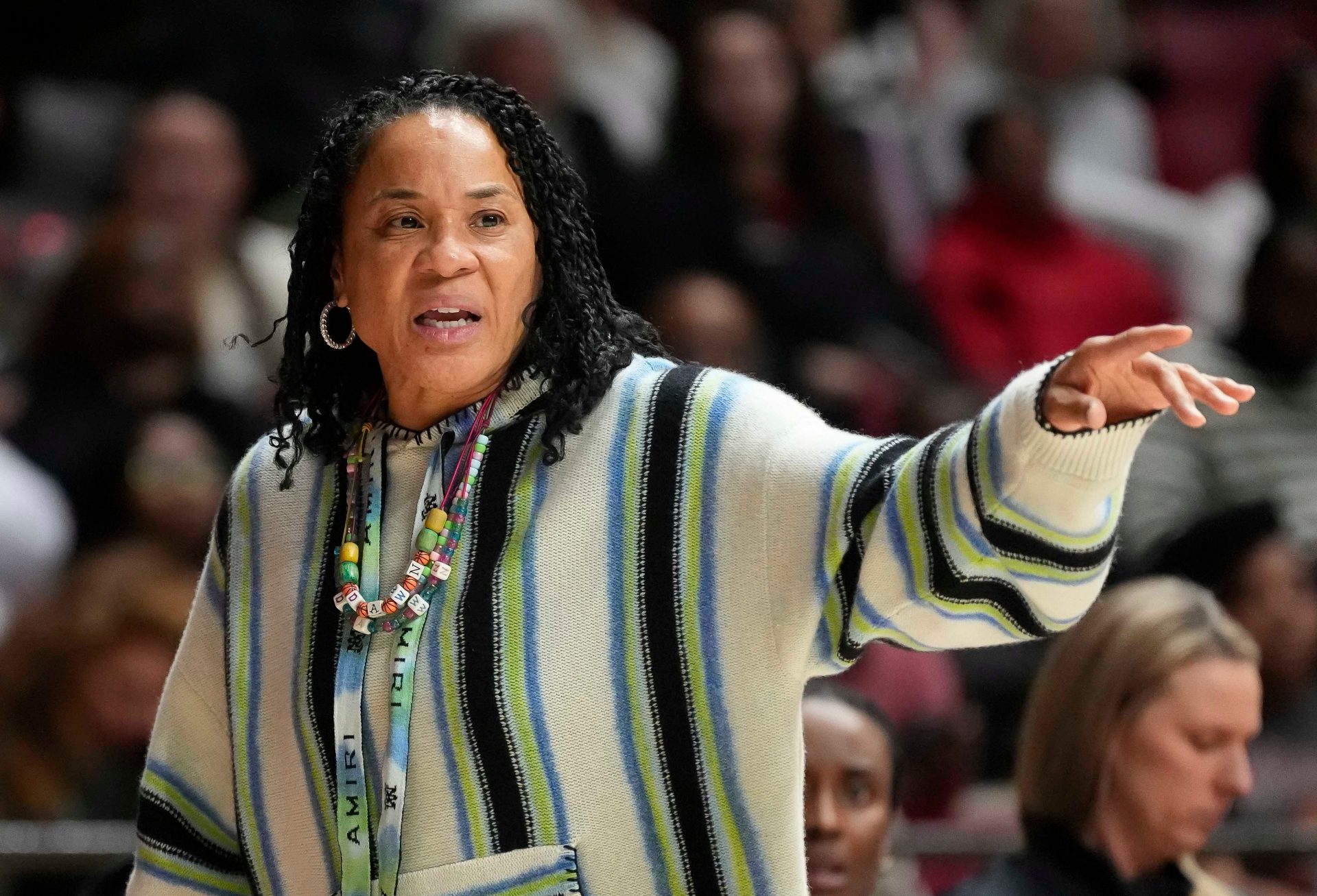 South Carolina head coach Dawn Staley gives directions as her team plays Alabama Thursday, Jan. 16, 2025, at Coleman Coliseum in Tuscaloosa, Alabama.