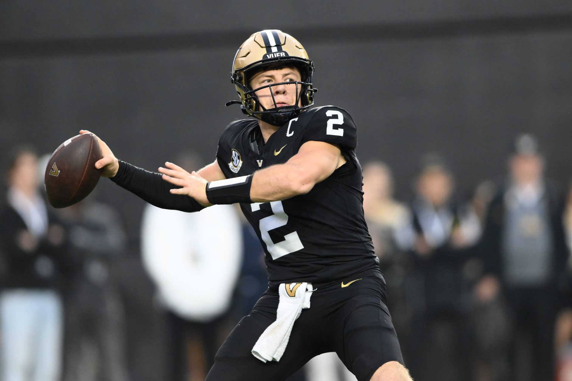 Vanderbilt Commodores quarterback Diego Pavia (2) passes the ball against the South Carolina Gamecocks during the first half at FirstBank Stadium.