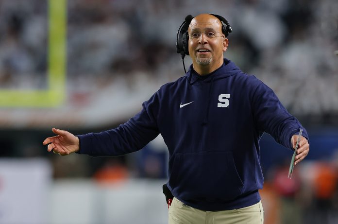 MIAMI GARDENS, FLORIDA - JANUARY 09:  Head coach James Franklin of the Penn State Nittany Lions reacts to the officials during the second quarter against the Notre Dame Fighting Irish in the Capital One Orange Bowl at Miami Gardens on January 09, 2025 in Fort Lauderdale, Florida. (Photo by Kevin C. Cox/Getty Images)