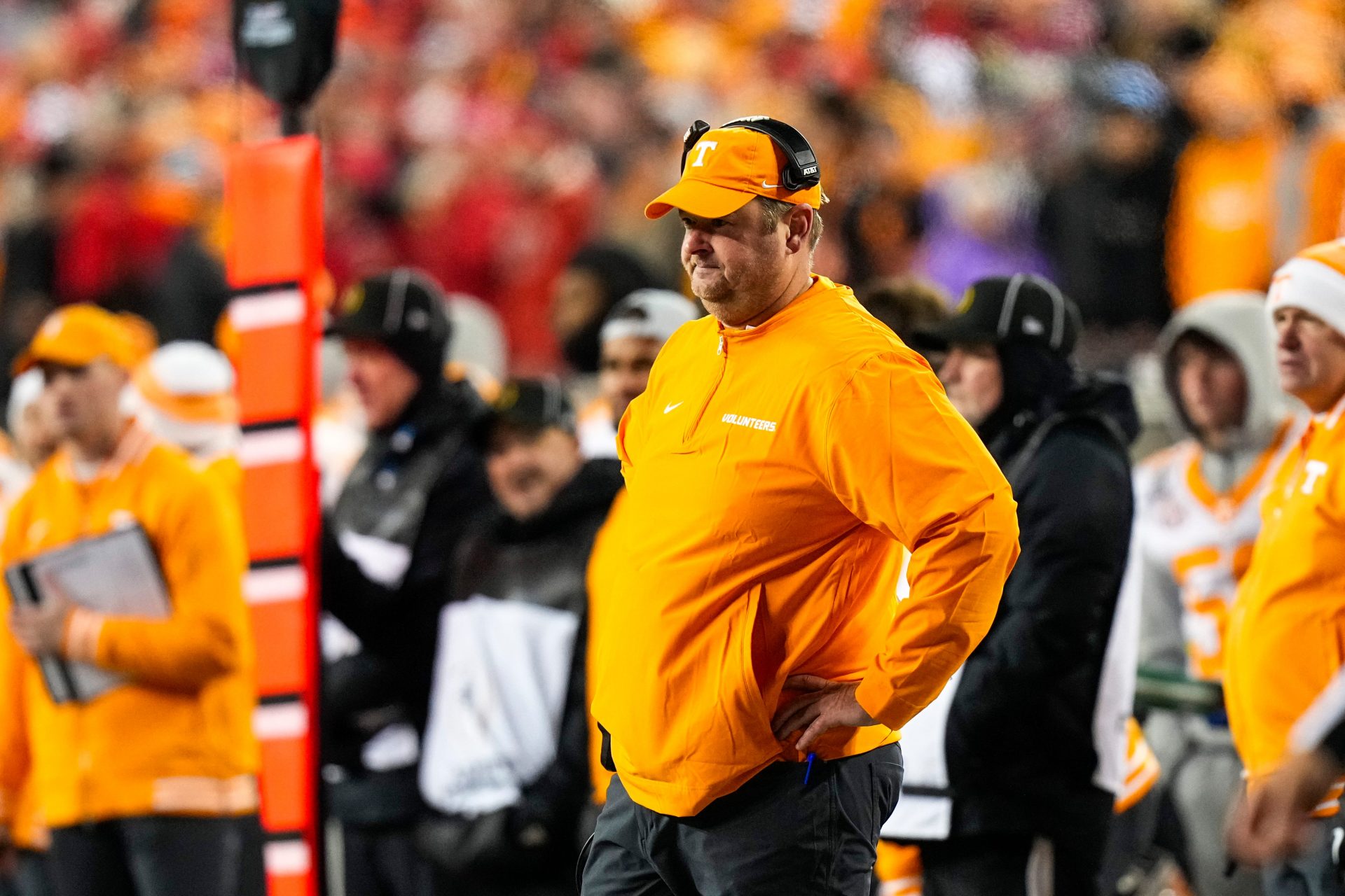 Tennessee Volunteers head coach Josh Heupel watches the game in the first half at Ohio Stadium on Saturday, Dec. 21, 2024 in Columbus, Ohio.