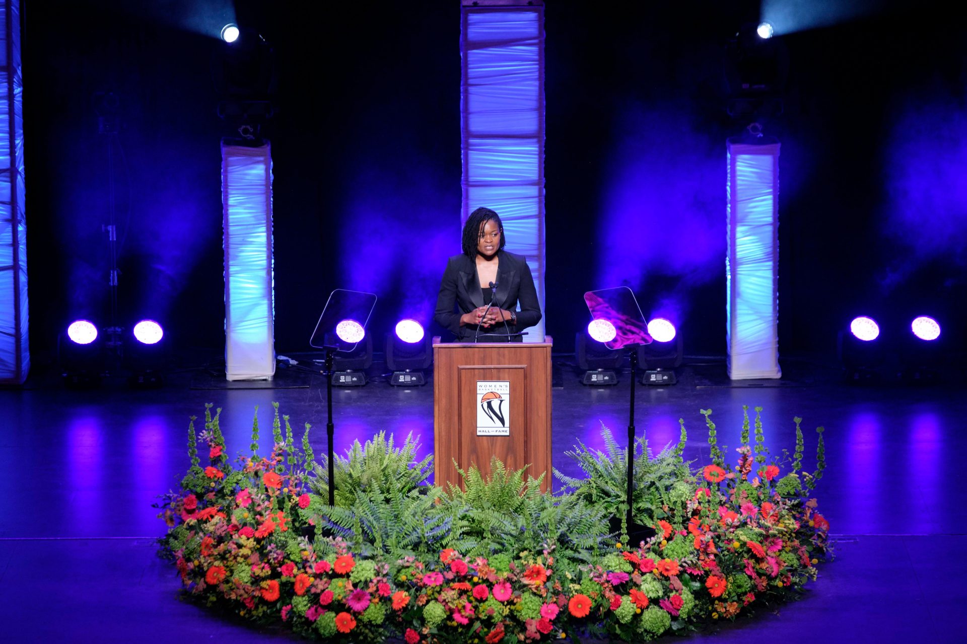 Women's Basketball Hall of Fame Inductee, Alana Beard, gives her remarks during the 2025 Women’s Basketball Hall of Fame Induction Ceremony at the Tennessee Theatre, June 14, 2025, in Knoxville, Tenn. (Shawn Millsaps/Special to News Sentinel)