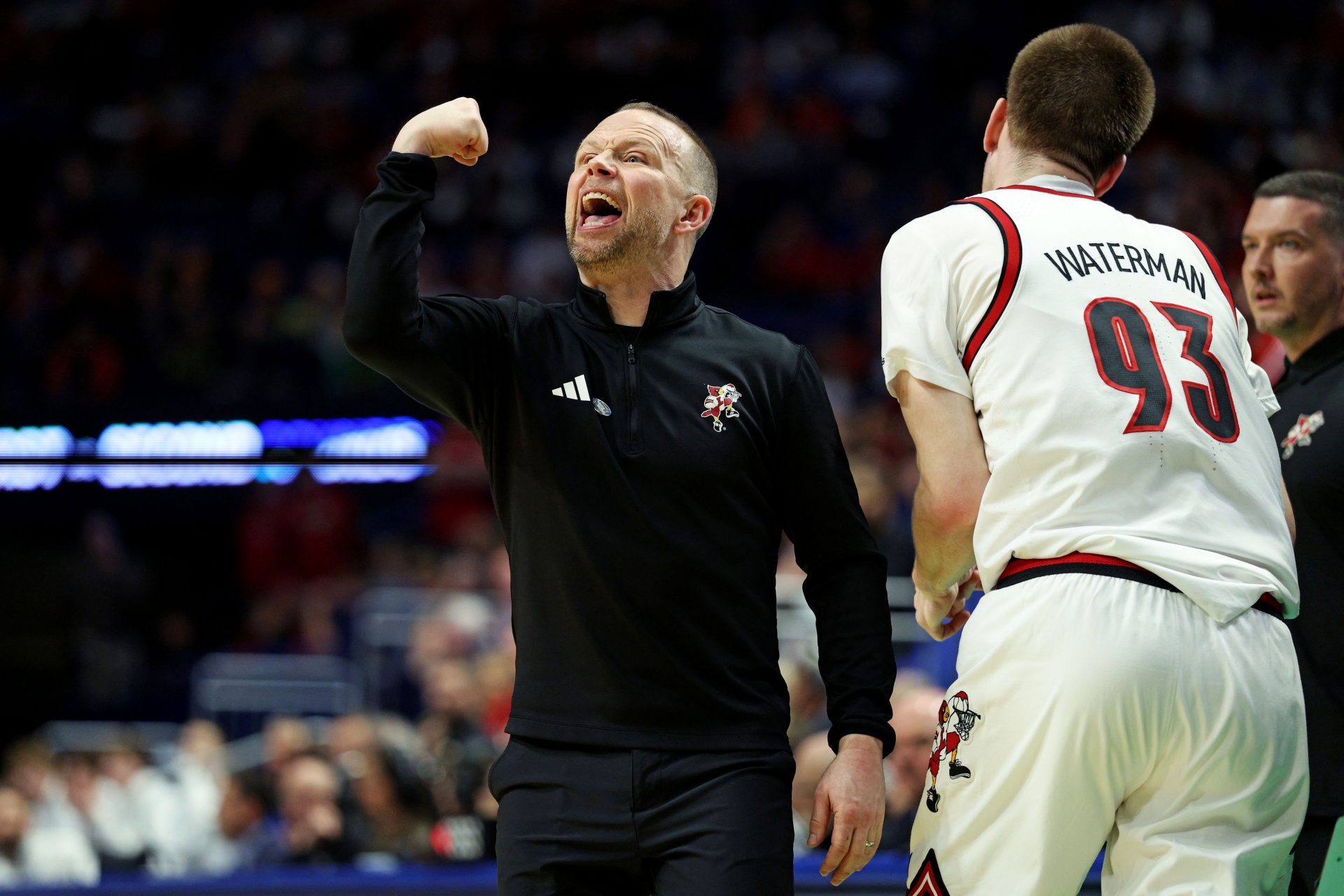 Louisville Cardinals head coach Pat Kelsey reacts from the sidelines during the first half of the game against the Creighton Bluejays in the first round of the NCAA Tournament at Rupp Arena.