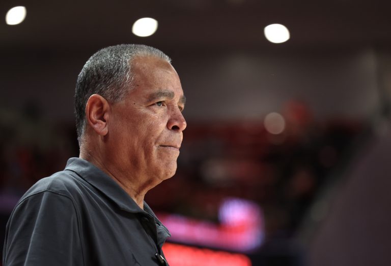 Houston Cougars head coach Kelvin Sampson watches play against the Troy Trojans in the first half at Fertitta Center.