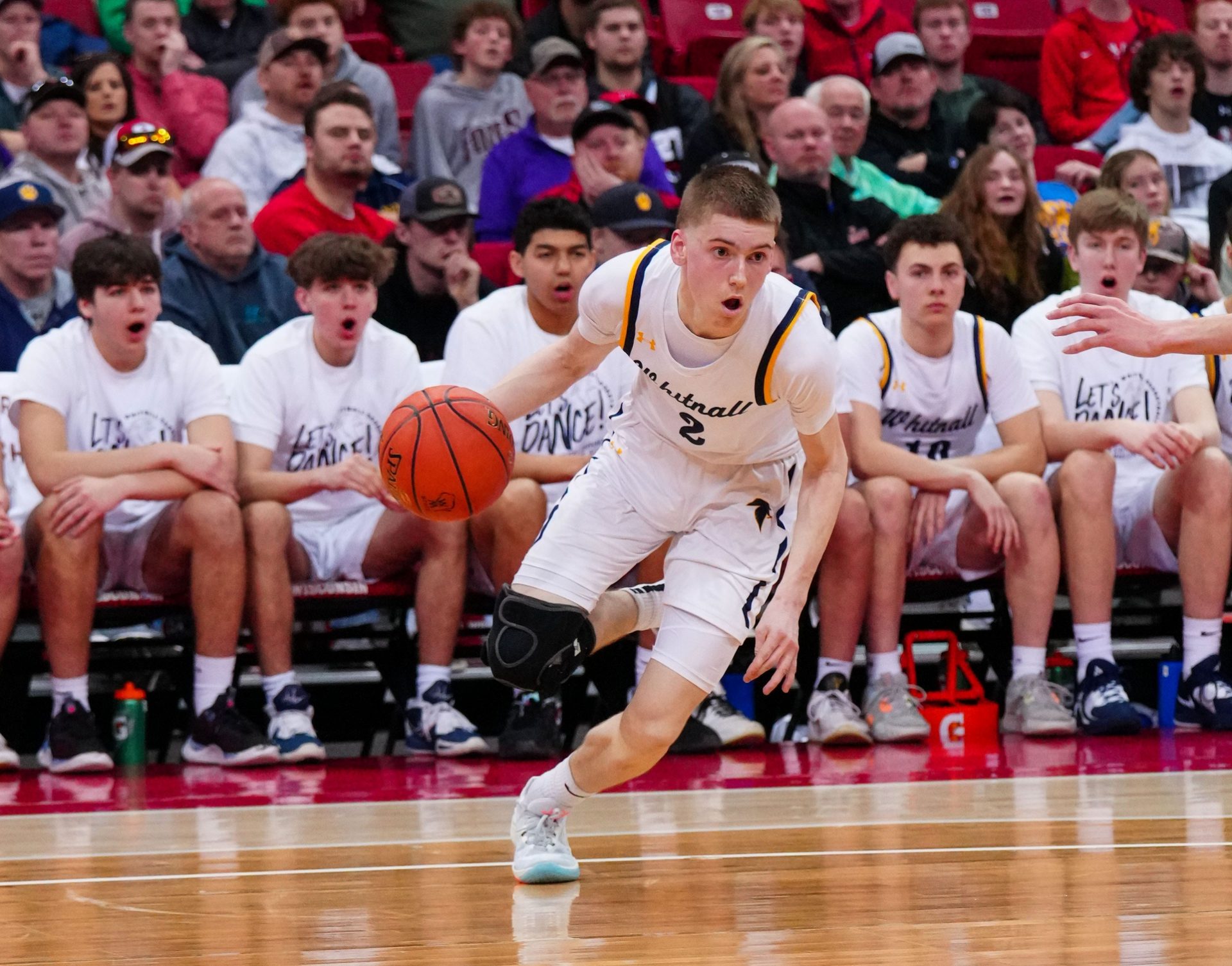 Whitnall's Myles Herro (2) breaks from the corner during the WIAA Division 2 state boys basketball semifinal against La Crosse Central at the Kohl Center in Madison on Friday, March 17, 2023.

State Bball17 0339