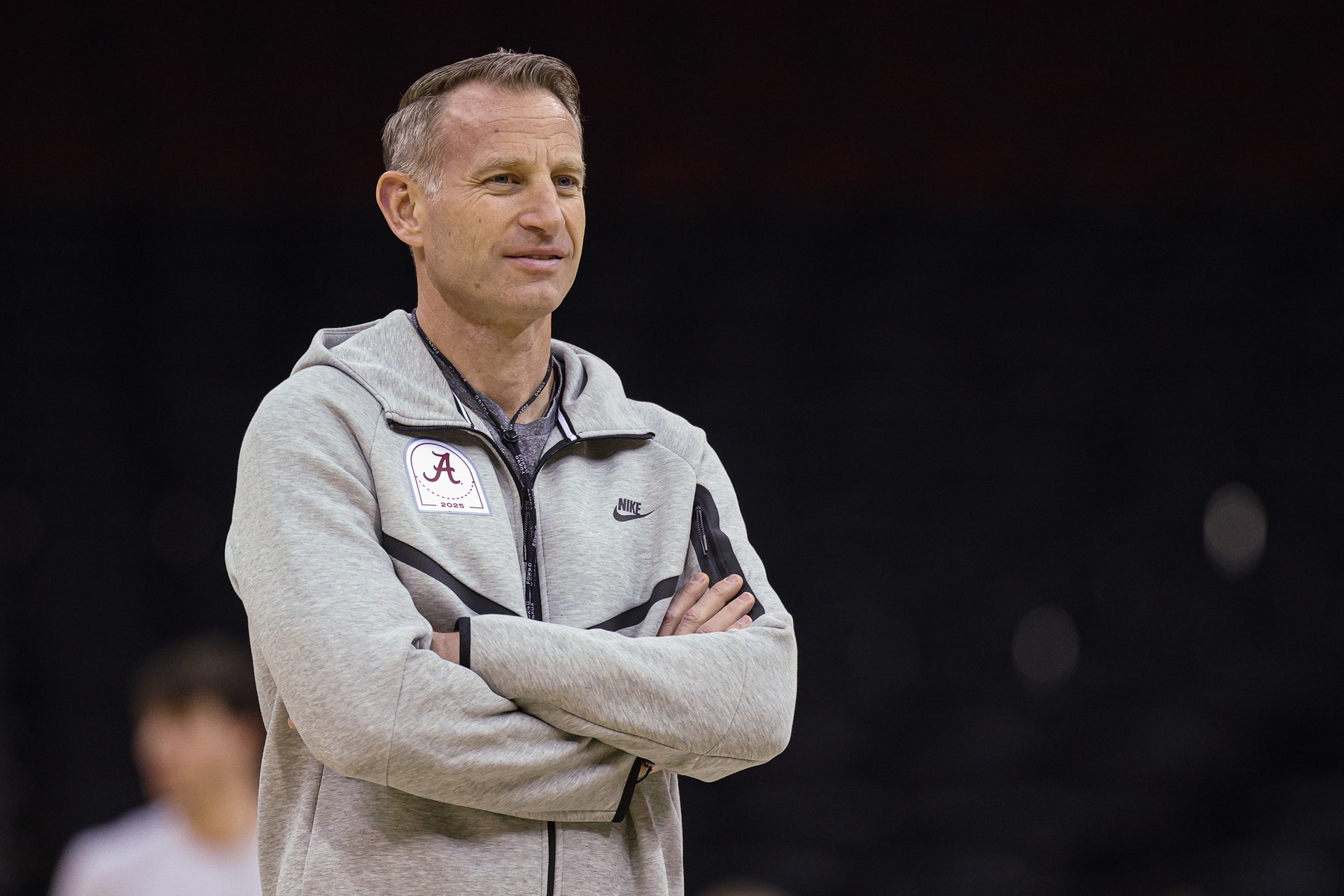 Alabama Crimson Tide head coach Nate Oats during a practice session in preparation for an East Regional semifinal game against the Brigham Young Cougars at Prudential Center.