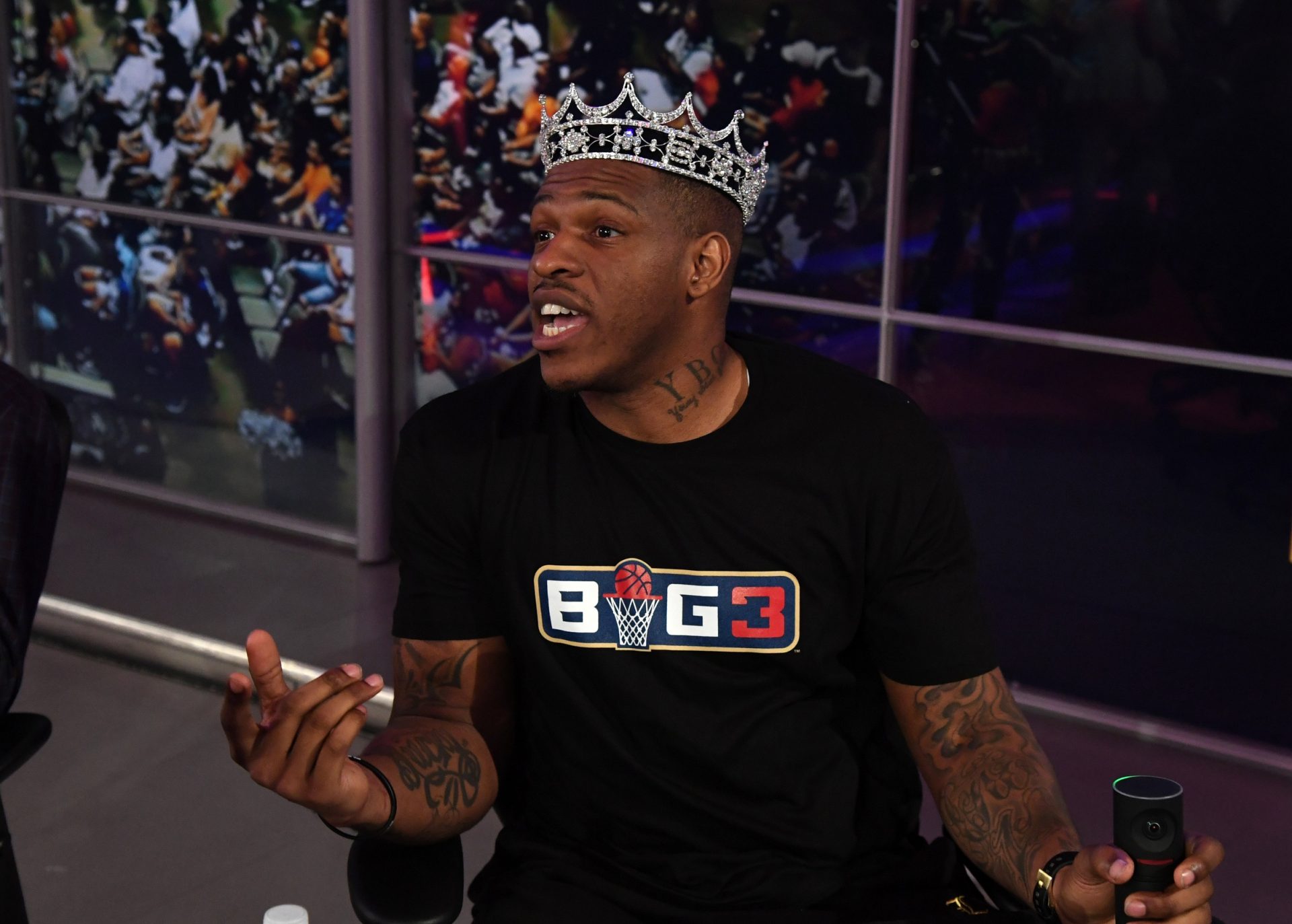 Rashad McCants reacts during the BIG3 League draft at at the Fox Sports Studio.